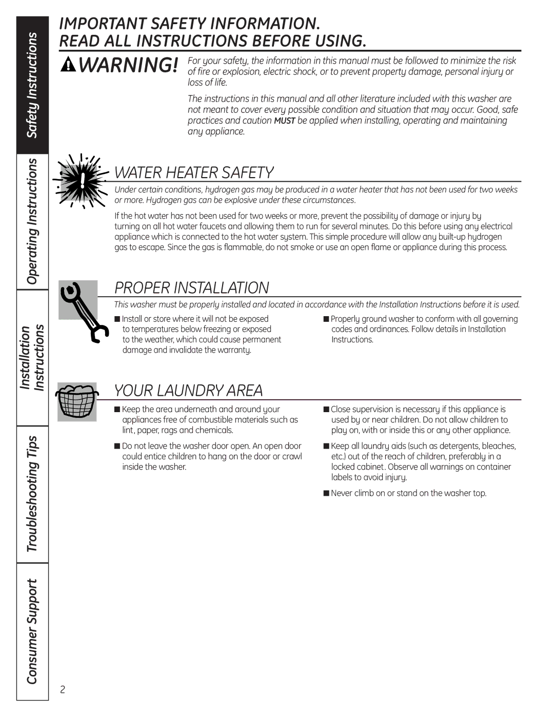 GE 175D1807P633 Operating Instructions Safety Instructions Installation, Consumer Support Troubleshooting Tips 