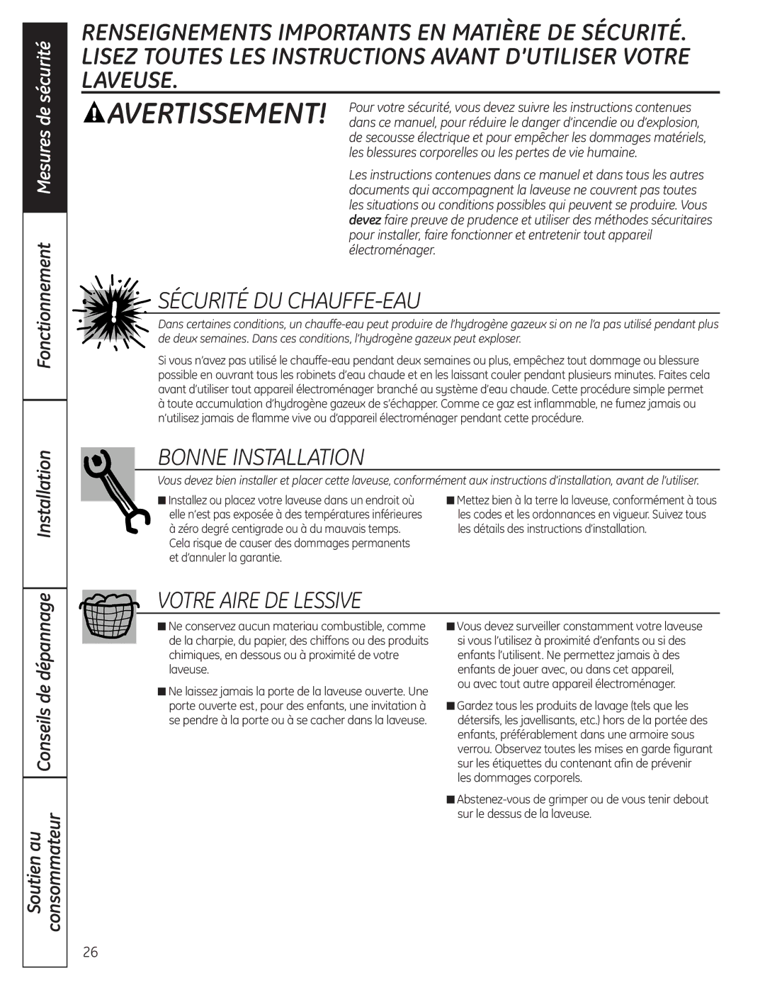 GE 175D1807P633 Installez ou placez votre laveuse dans un endroit où, Conseils de dépannage consommateur 