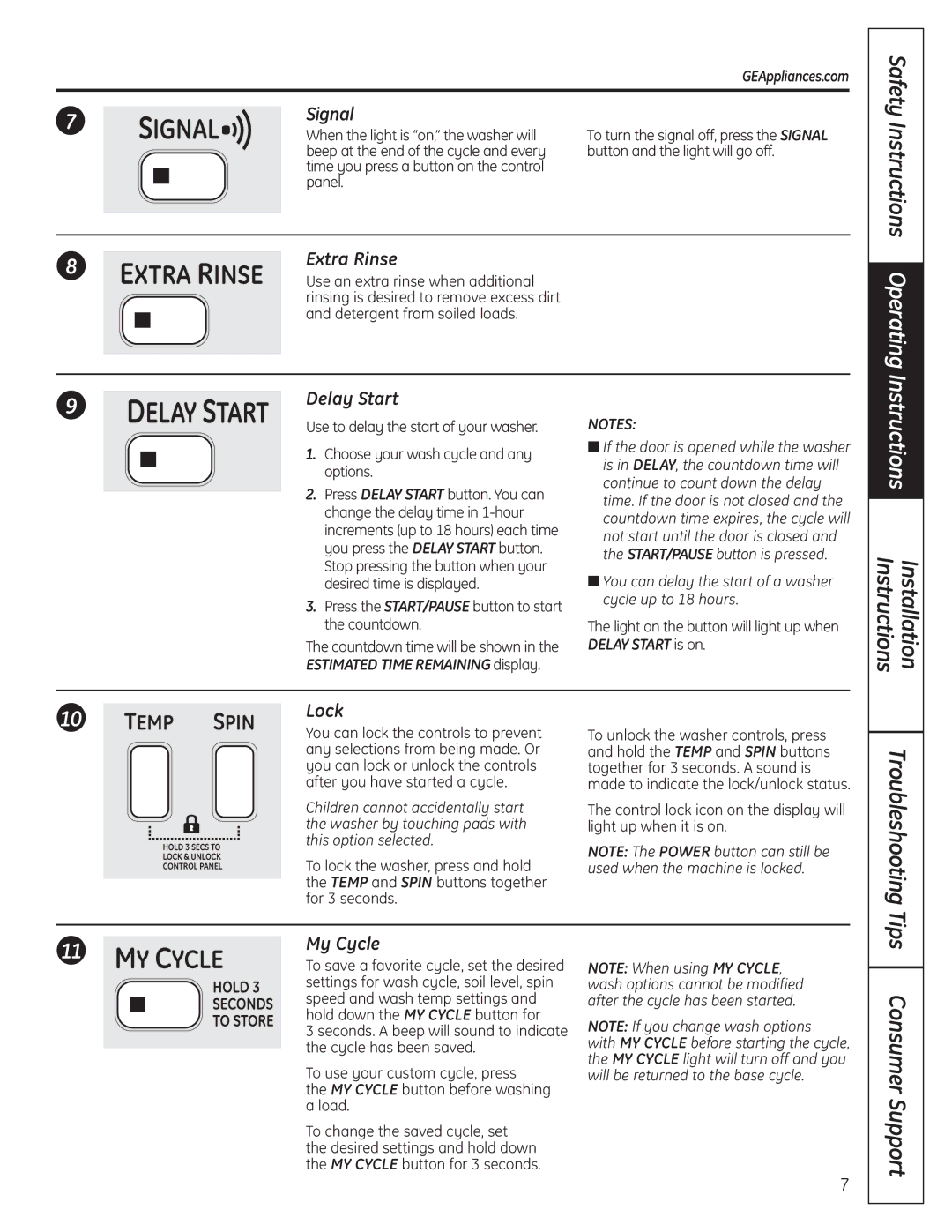 GE 175D1807P633 installation instructions Safety Instructions Operating, Consumer Support 