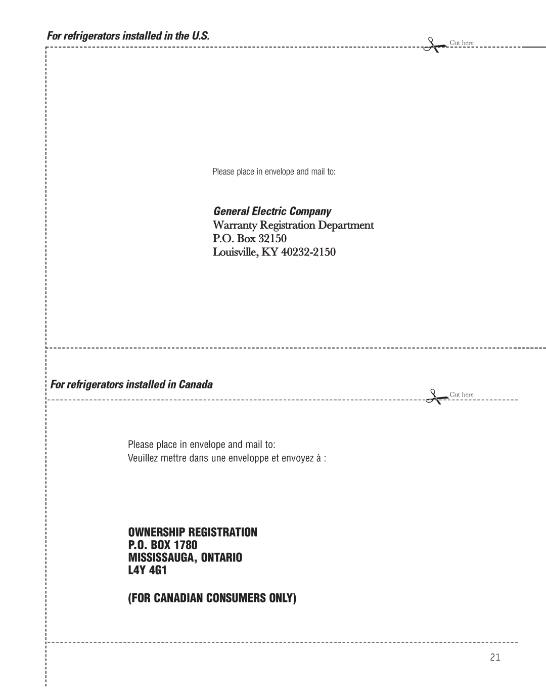 GE 18, 17, 16 installation instructions For refrigerators installed in the U.S 