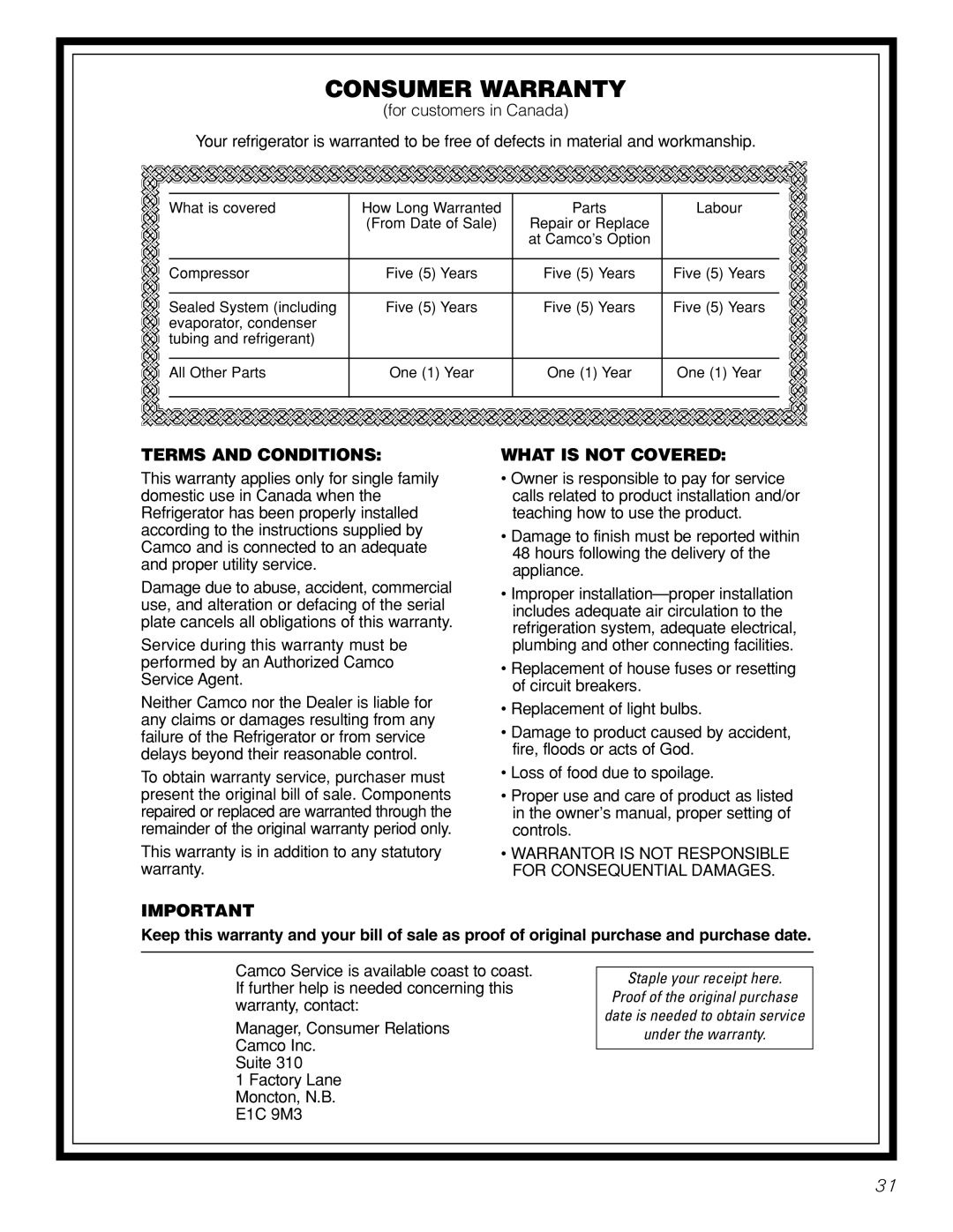 GE 18, 19 operating instructions Consumer Warranty 