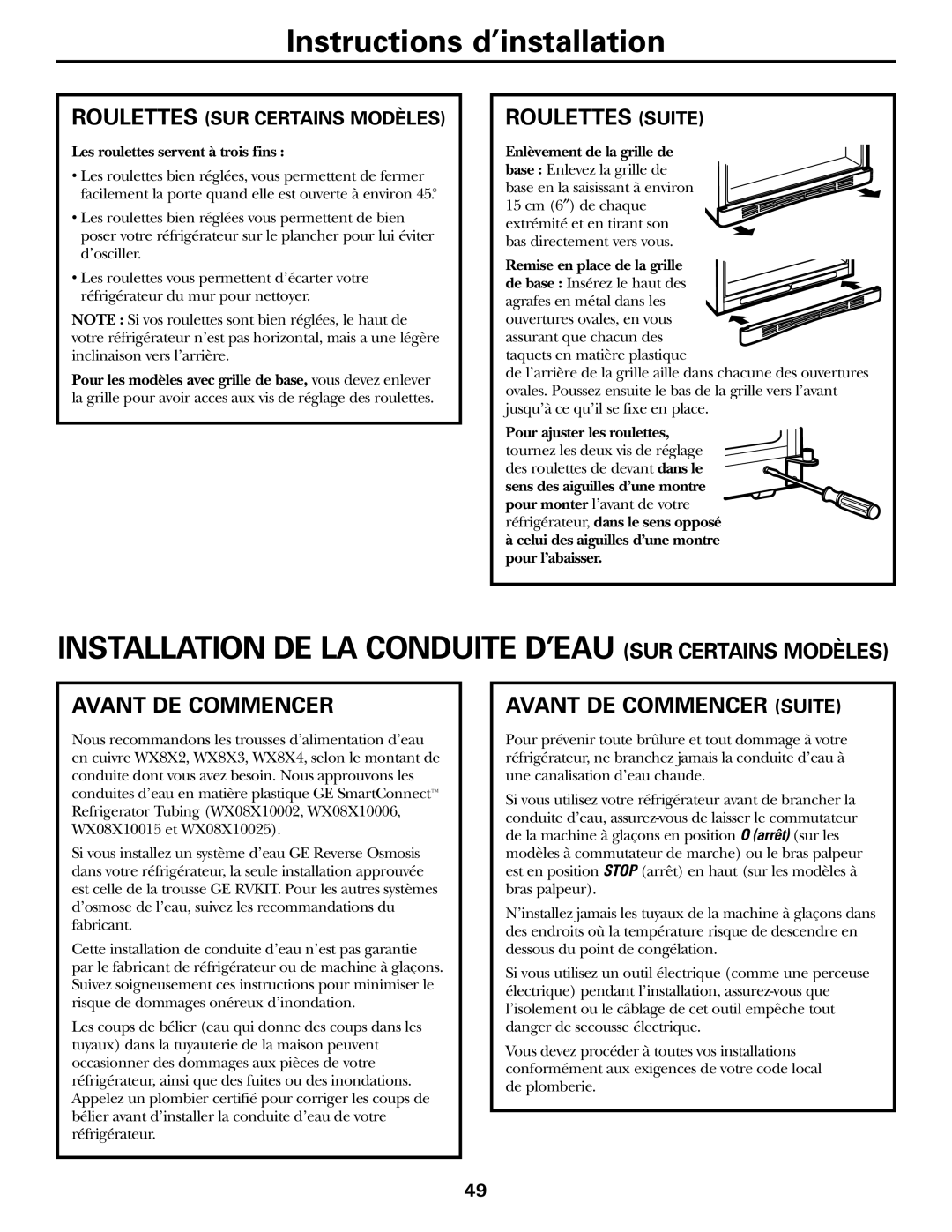 GE 18, 19 operating instructions Roulettes Suite, Avant DE Commencer Suite 