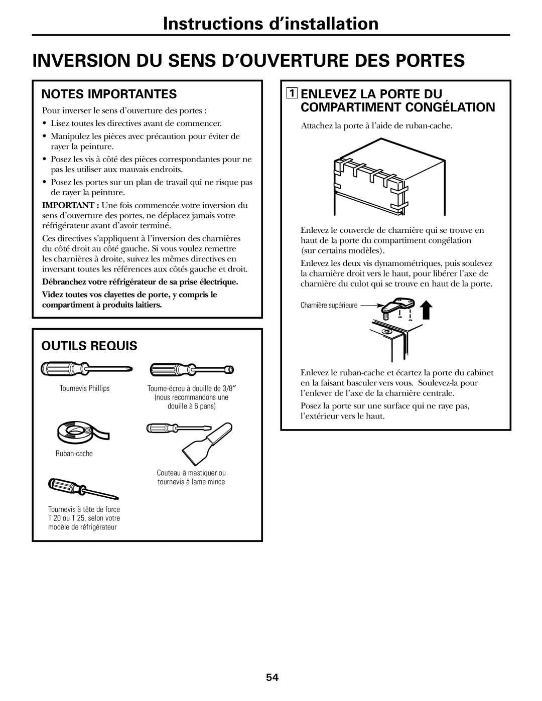 GE 18, 19 operating instructions Inversion DU Sens D’OUVERTURE DES Portes, Outils Requis 