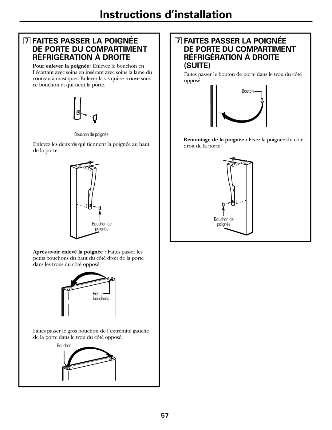 GE 18, 19 operating instructions Réfrigération À Droite 