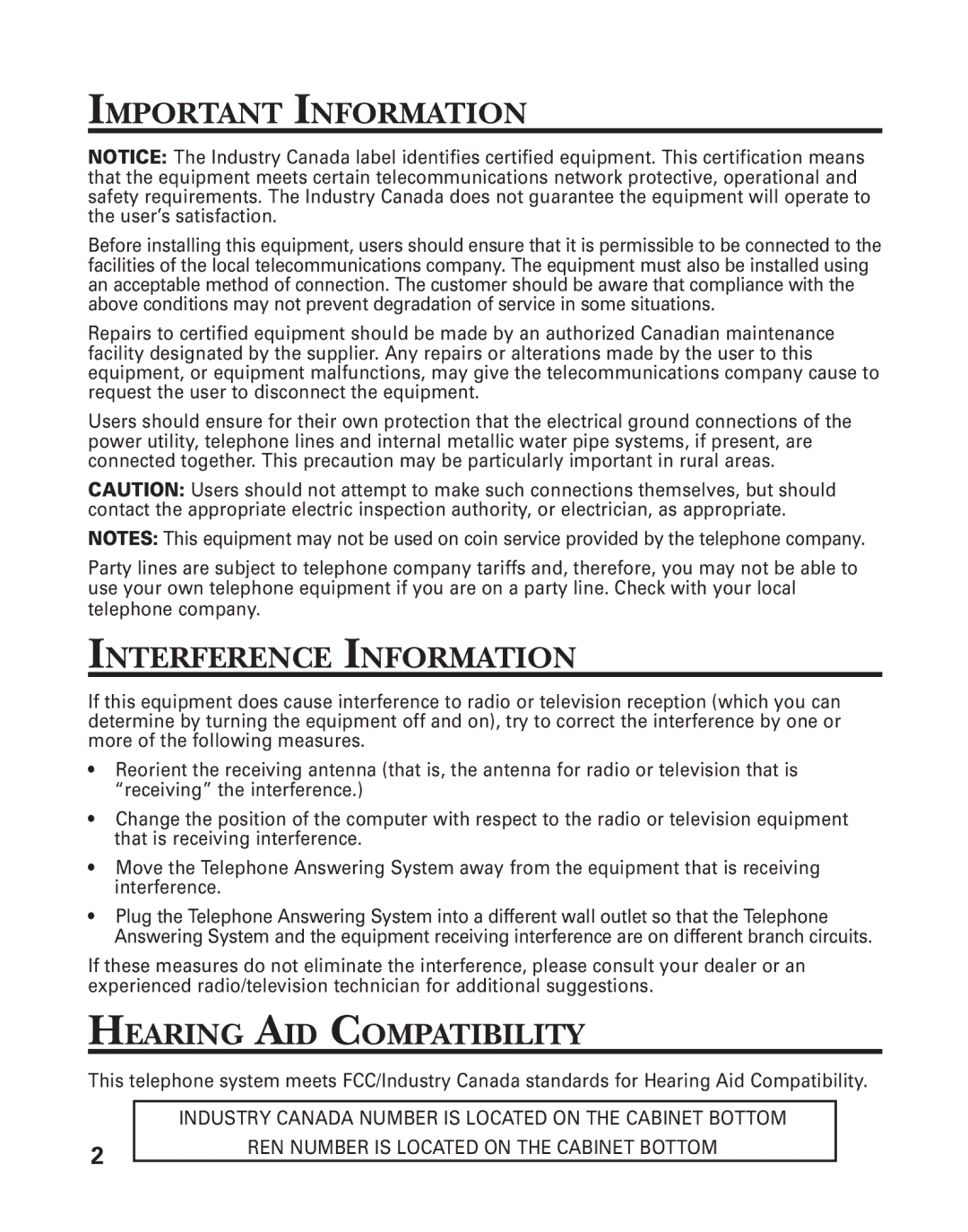 GE 18-Feb, 17-Feb manual Important Information, Interference Information, Hearing AID Compatibility 