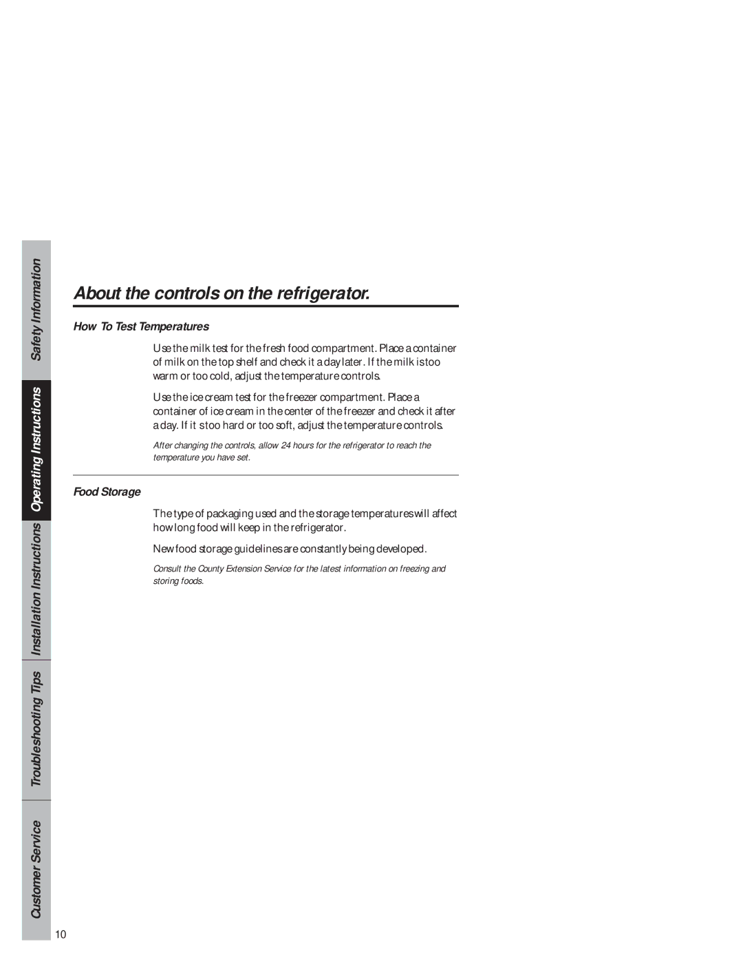 GE 1825 owner manual How To Test Temperatures, Food Storage 