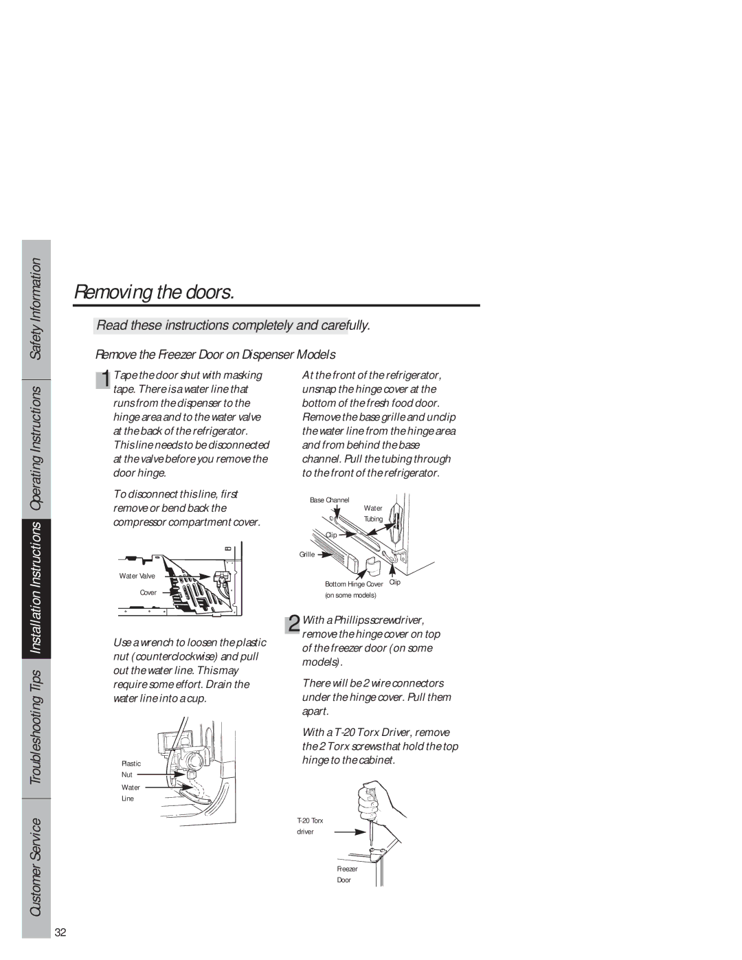 GE 1825 owner manual Removing the doors 