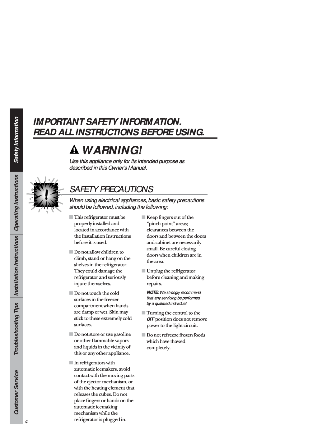 GE 1825 owner manual Safety Precautions, Safety Information, Instructions 