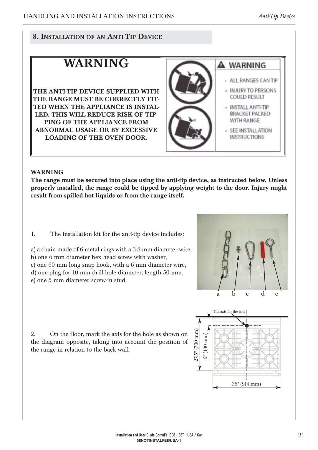 GE 1908 - 36 manual Anti-Tip Device 