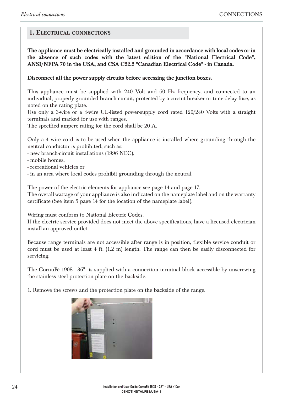 GE 1908 - 36 manual Electrical connections 