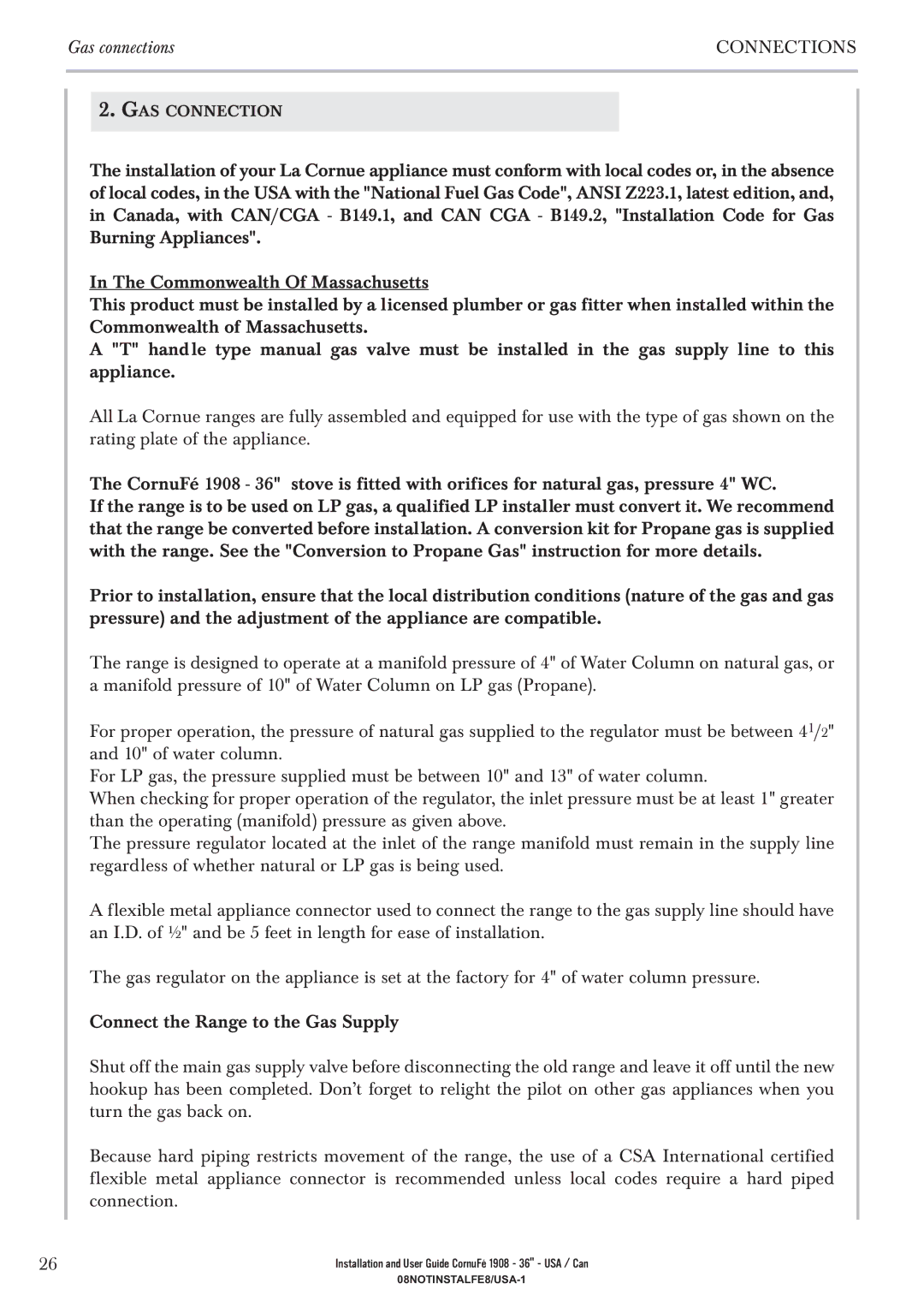 GE 1908 - 36 manual Gas connections 