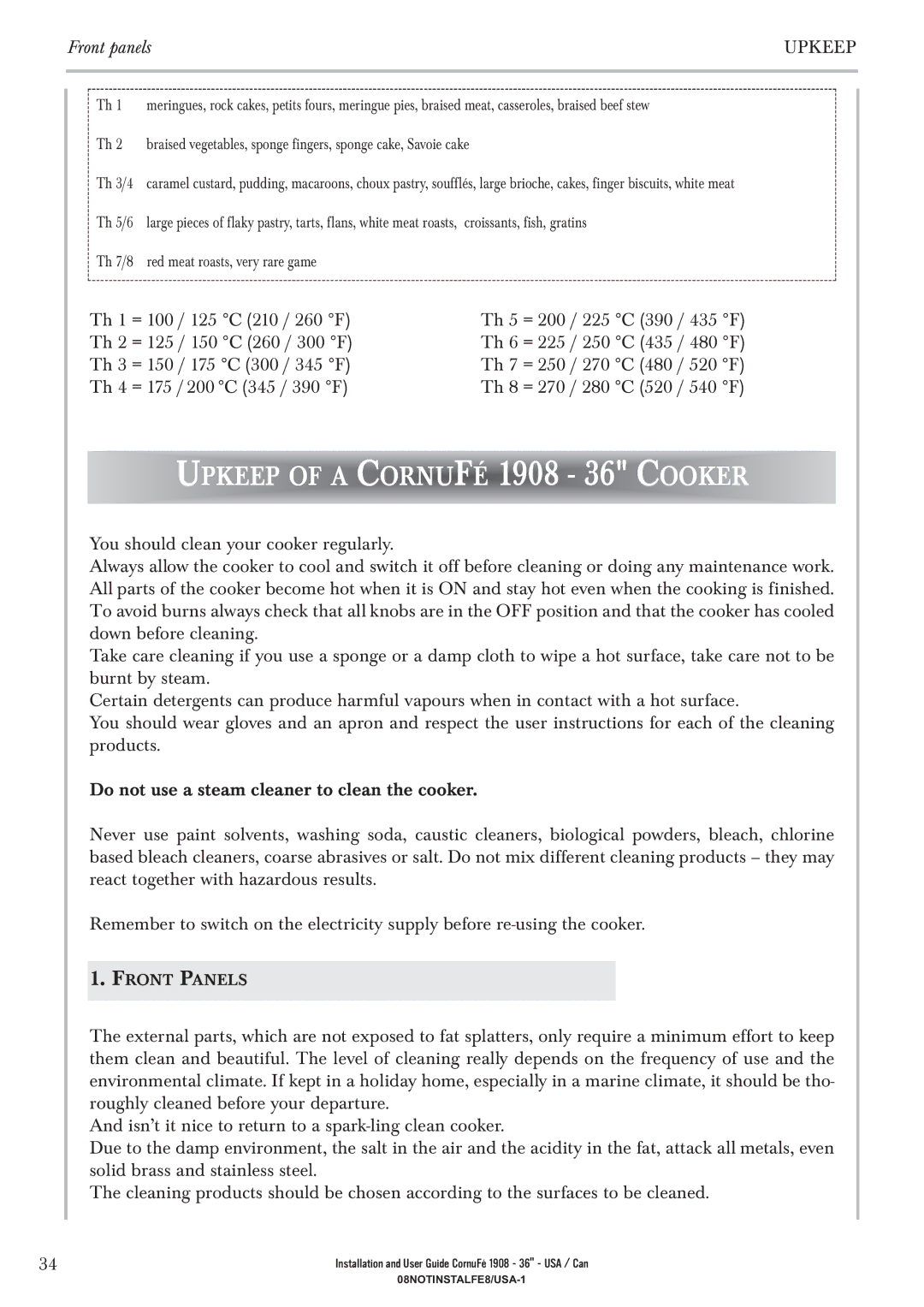 GE 1908 - 36 manual Upkeep of a Cornufé 1908 36 Cooker 