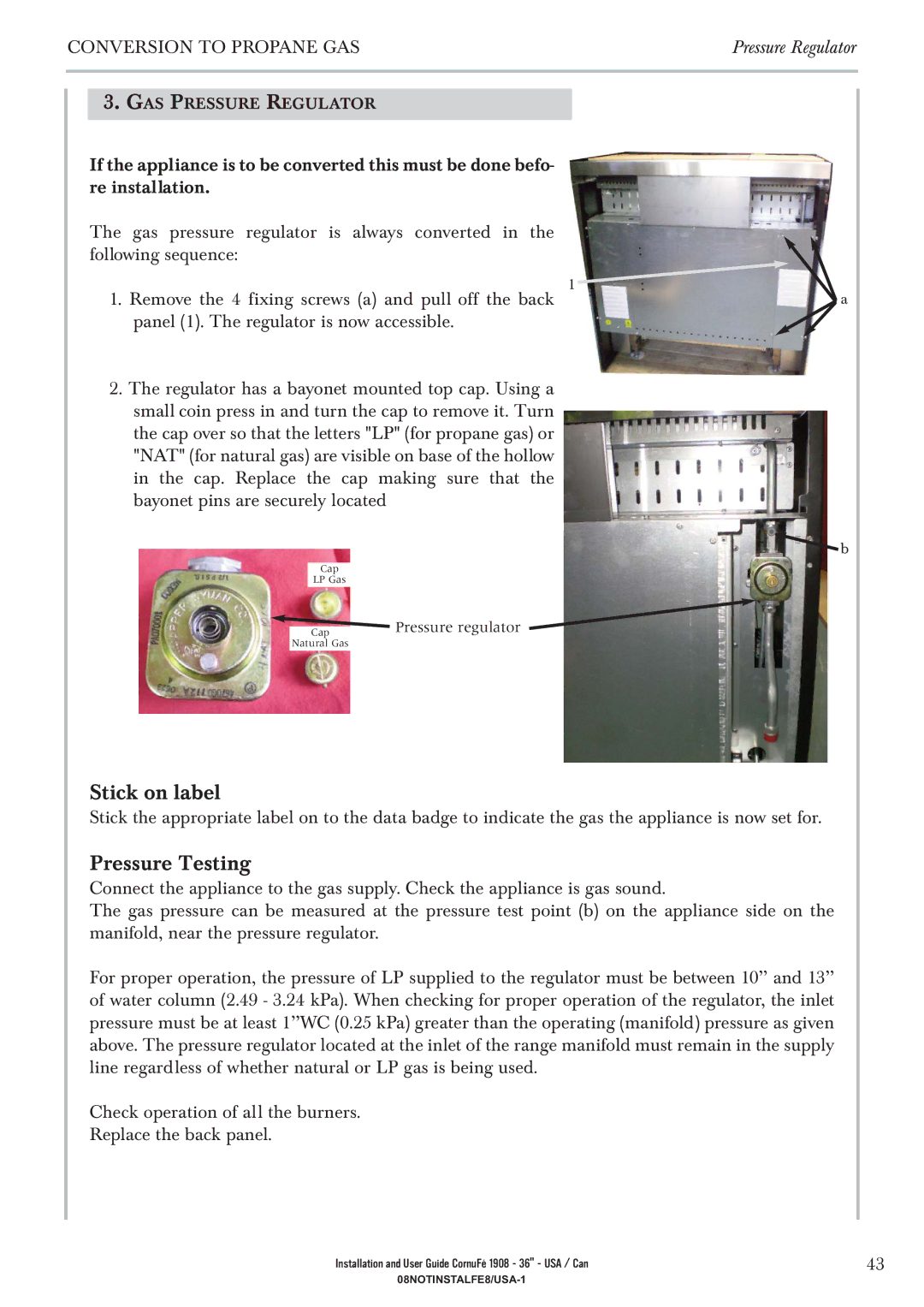 GE 1908 - 36 manual Stick on label, Pressure Testing 