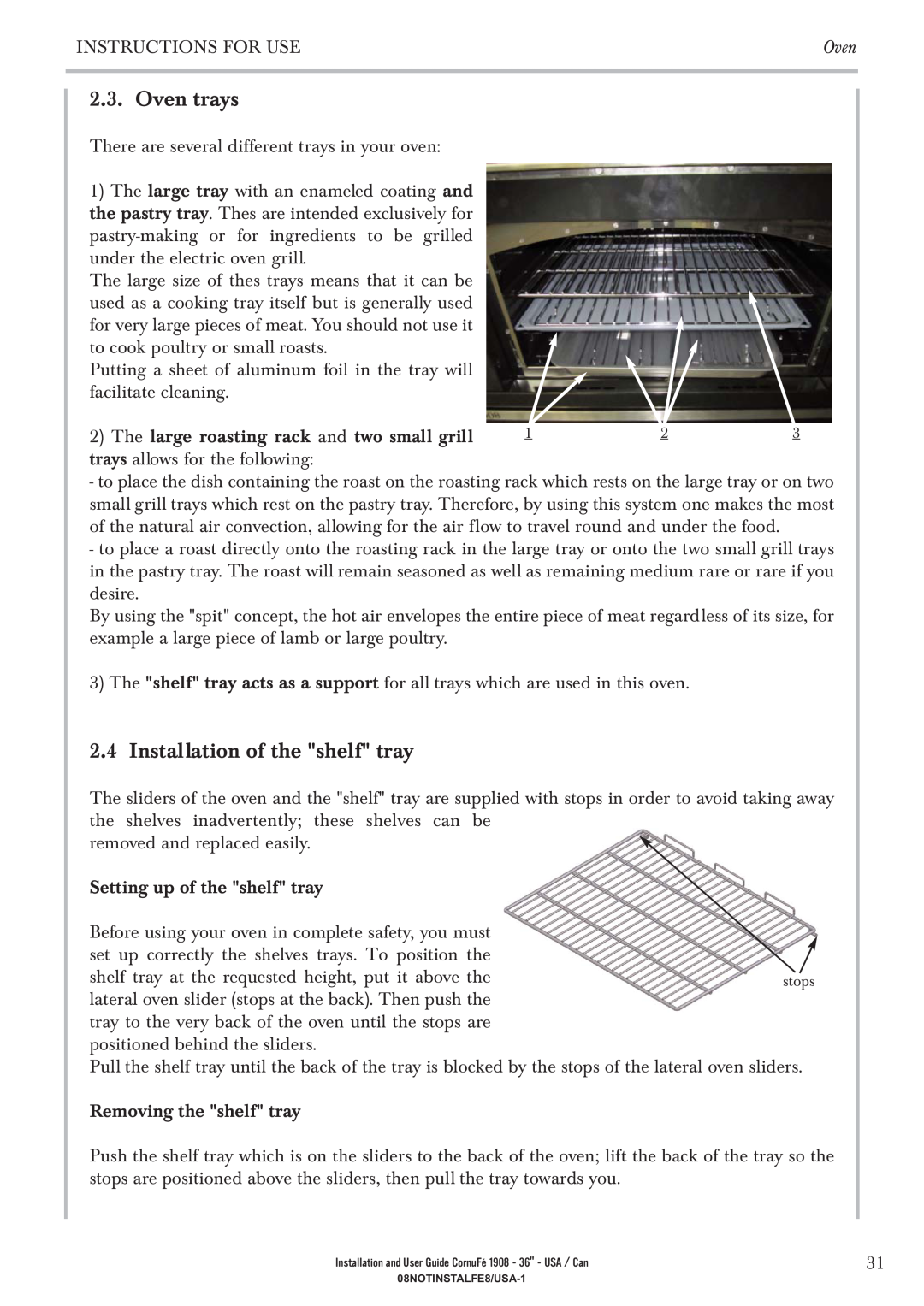 GE 1908 - 36 manual Oven trays, Installation of the shelf tray 