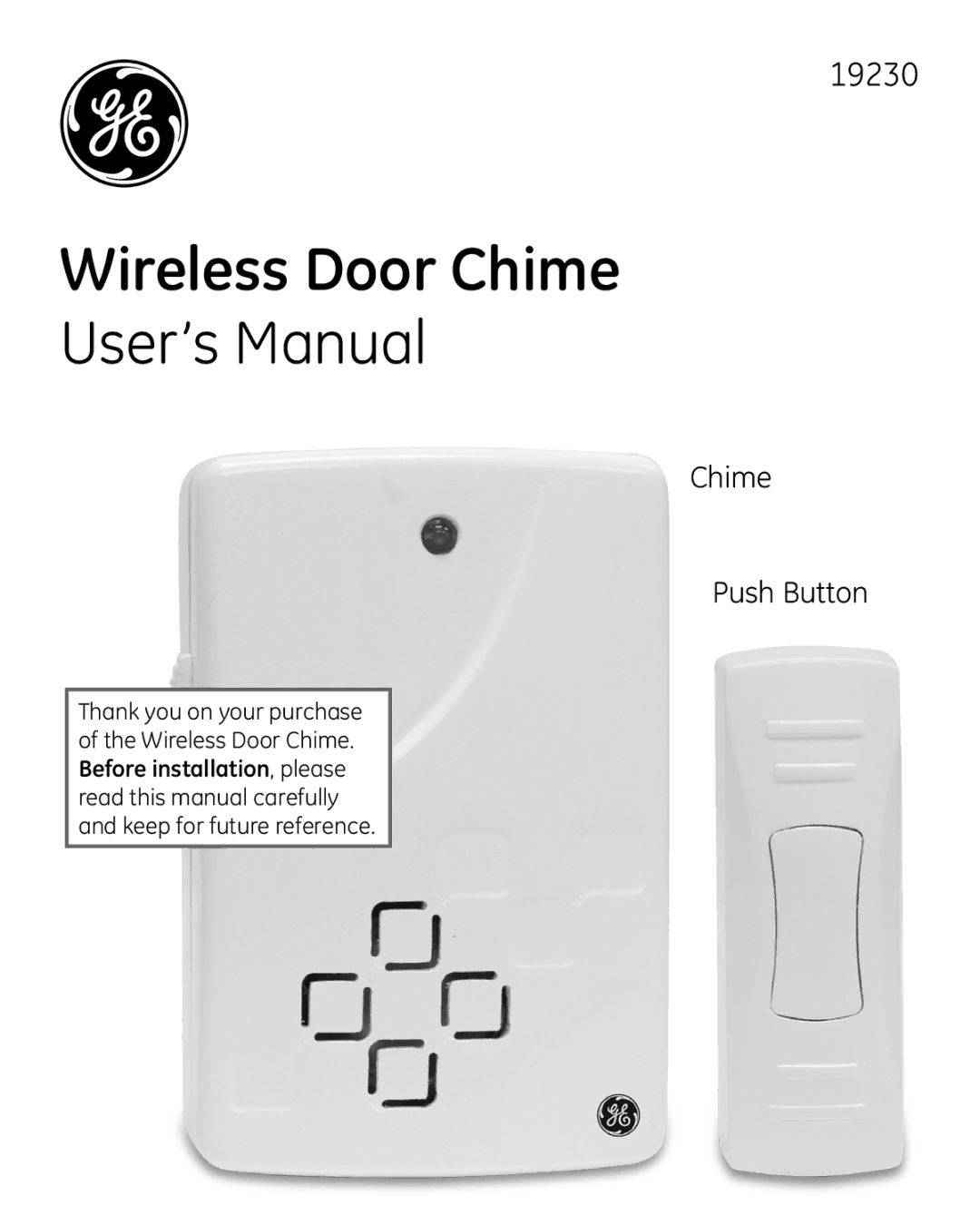 GE 19230 user manual Wireless Door Chime 