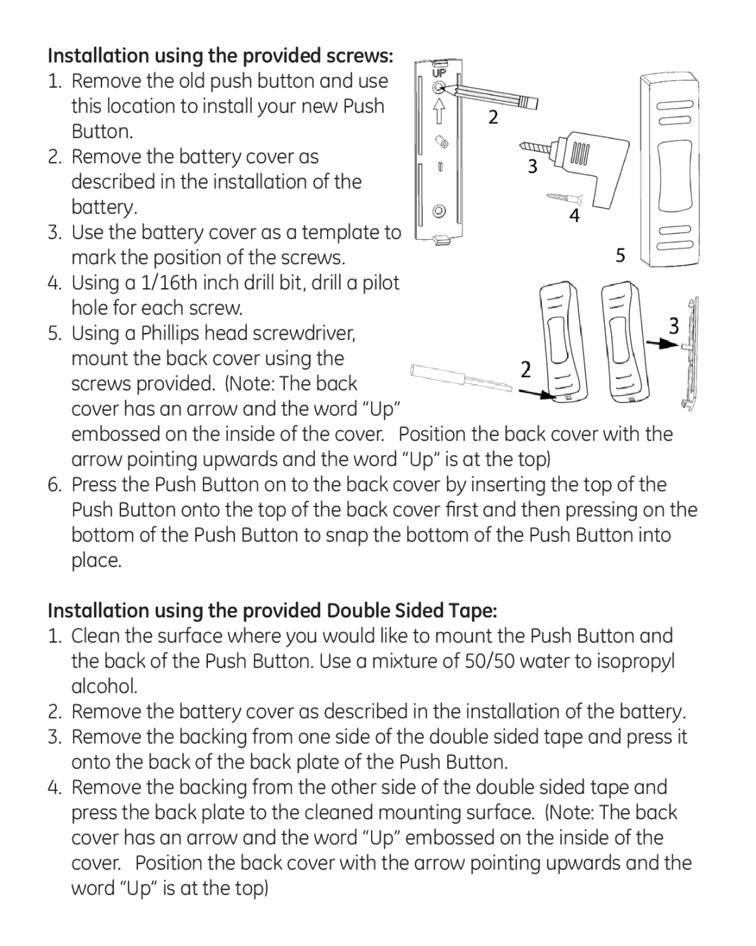 GE 19230 user manual Installation using the provided screws, Installation using the provided Double Sided Tape 