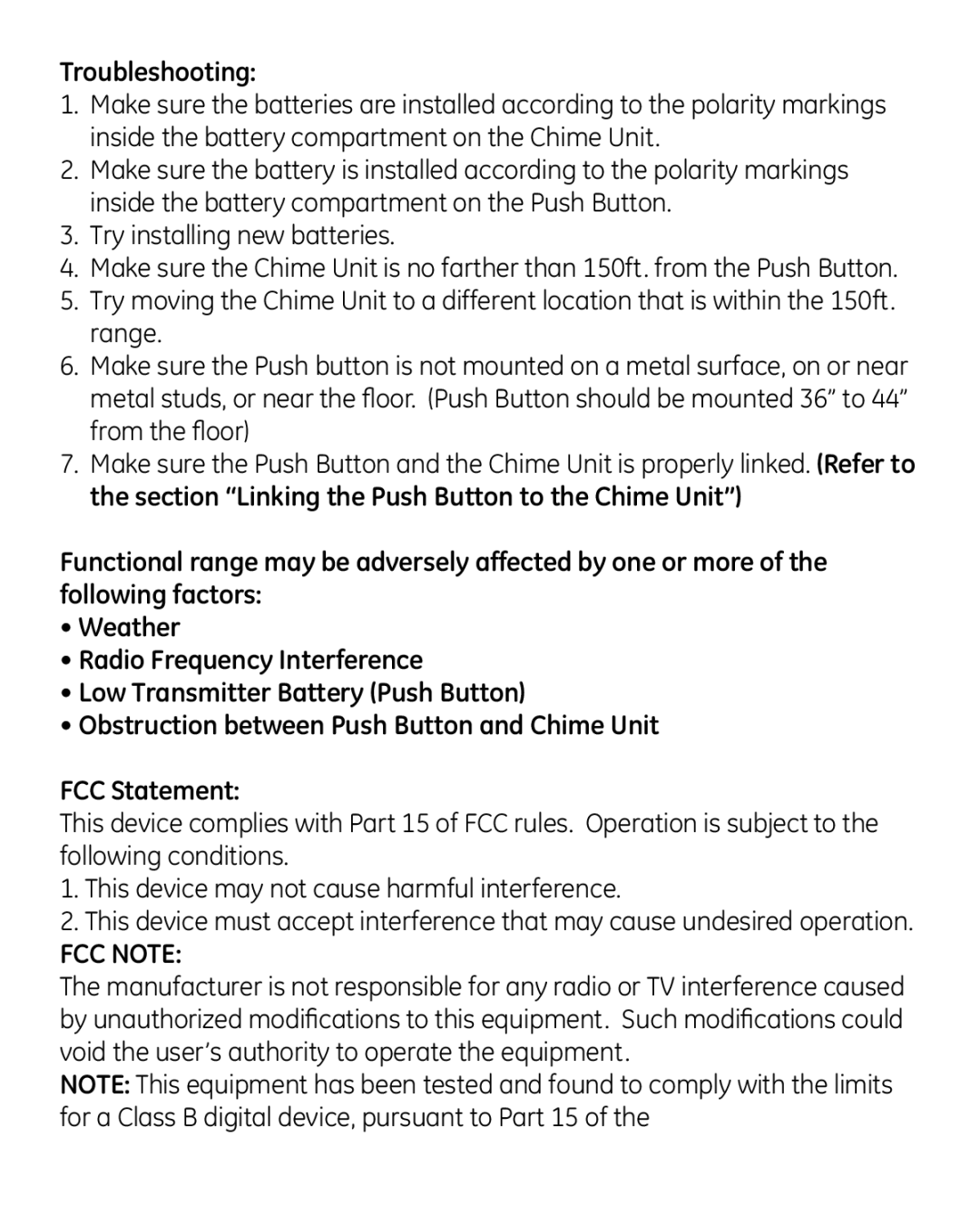 GE 19230 user manual Troubleshooting, FCC Note 