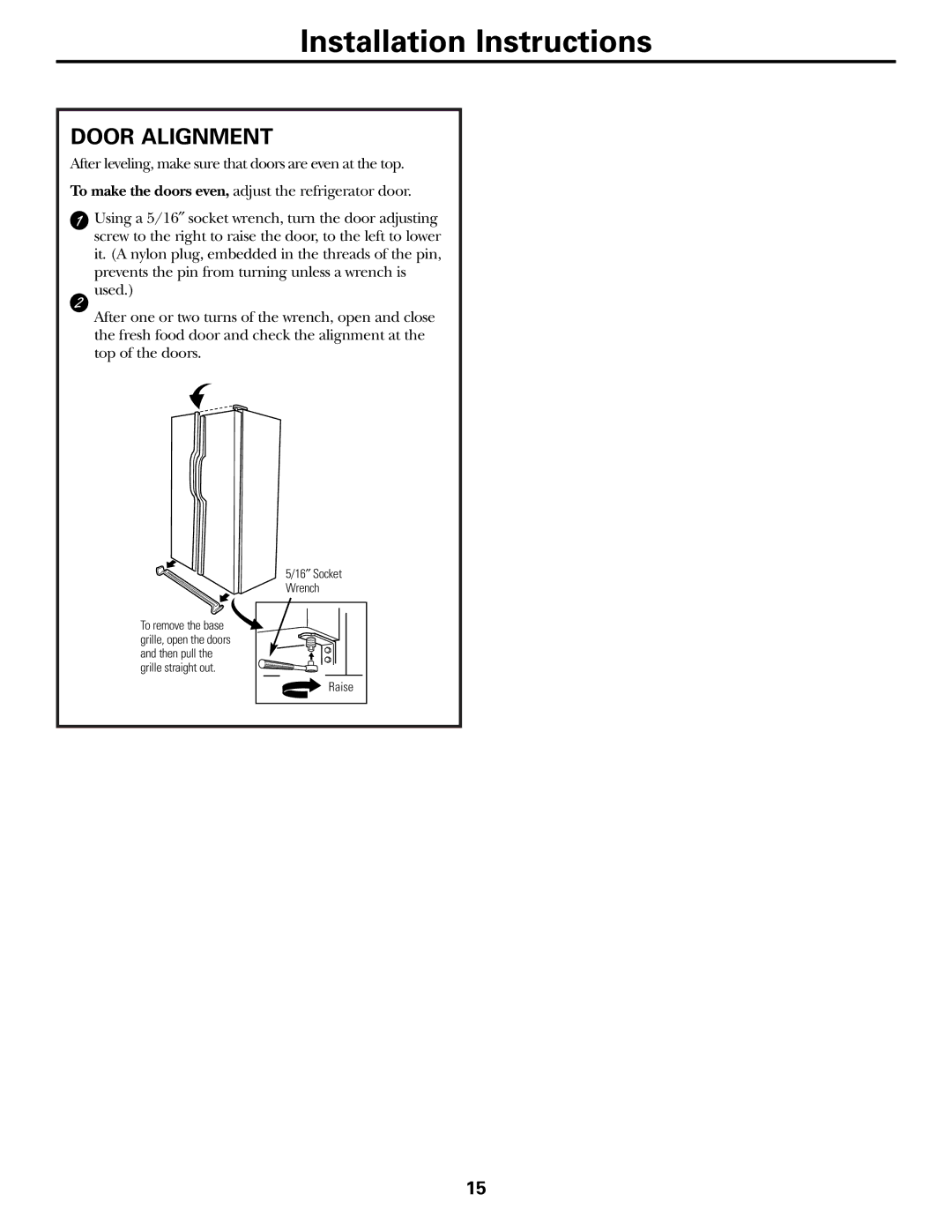 GE 197D3351P003 installation instructions Installation Instructions, Door Alignment 