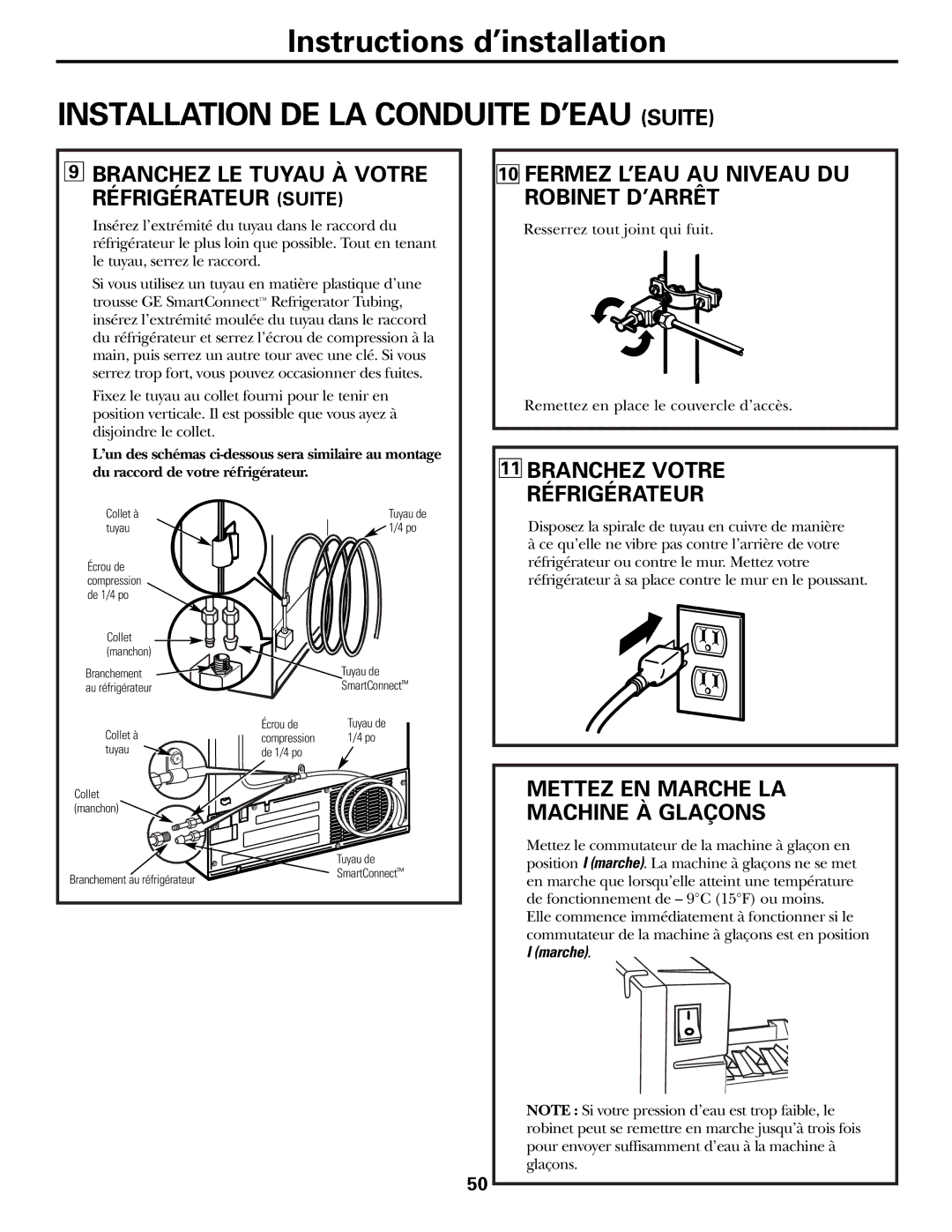 GE 197D3351P003 installation instructions Fermez L’EAU AU Niveau DU Robinet D’ARRÊT, Branchez Votre Réfrigérateur 