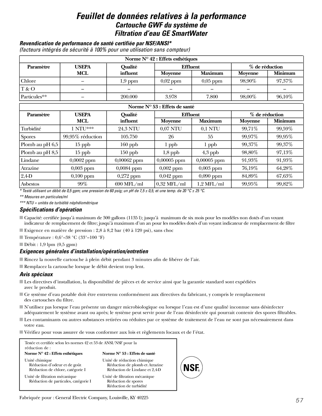 GE 197D3351P003 Spécifications d’opération, Exigences générales d’installation/opération/entretien, Avis spéciaux 