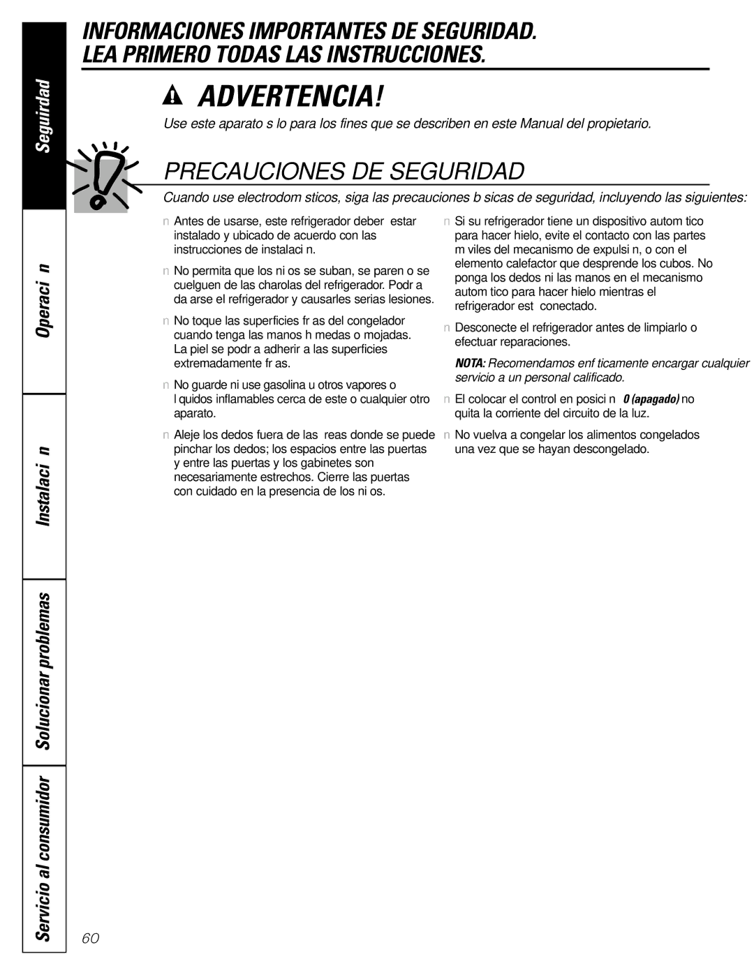 GE 197D3351P003 Precauciones DE Seguridad, Operación Instalación, Servicio al consumidor Solucionar problemas 