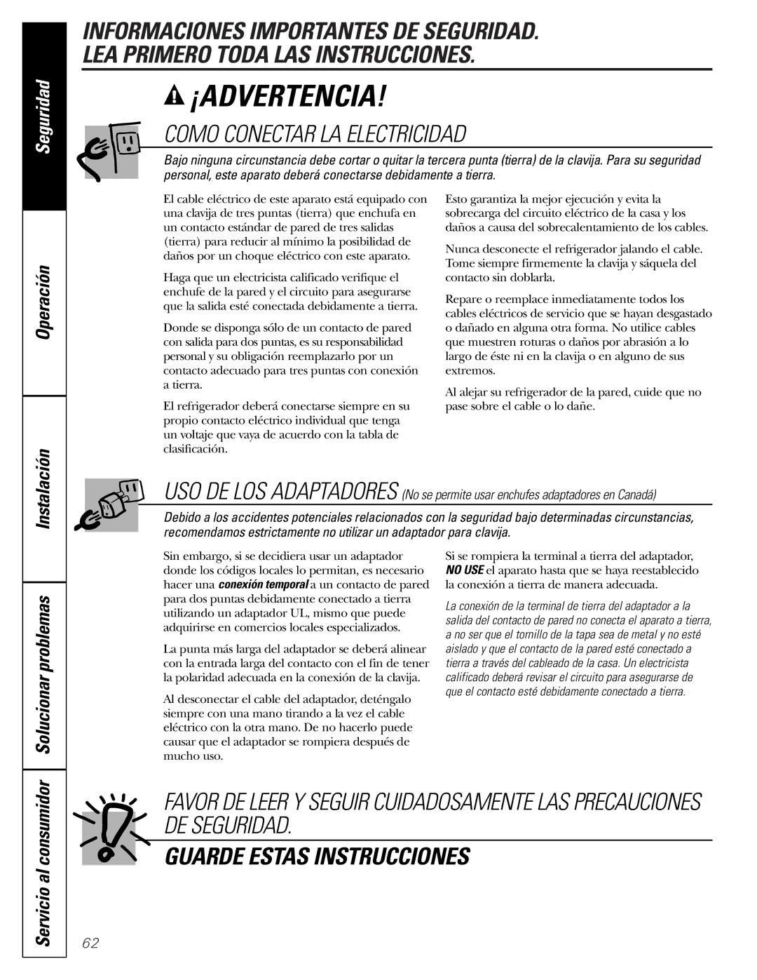 GE 197D3351P003 installation instructions Como Conectar LA Electricidad, Solucionar problemas, Instalación 