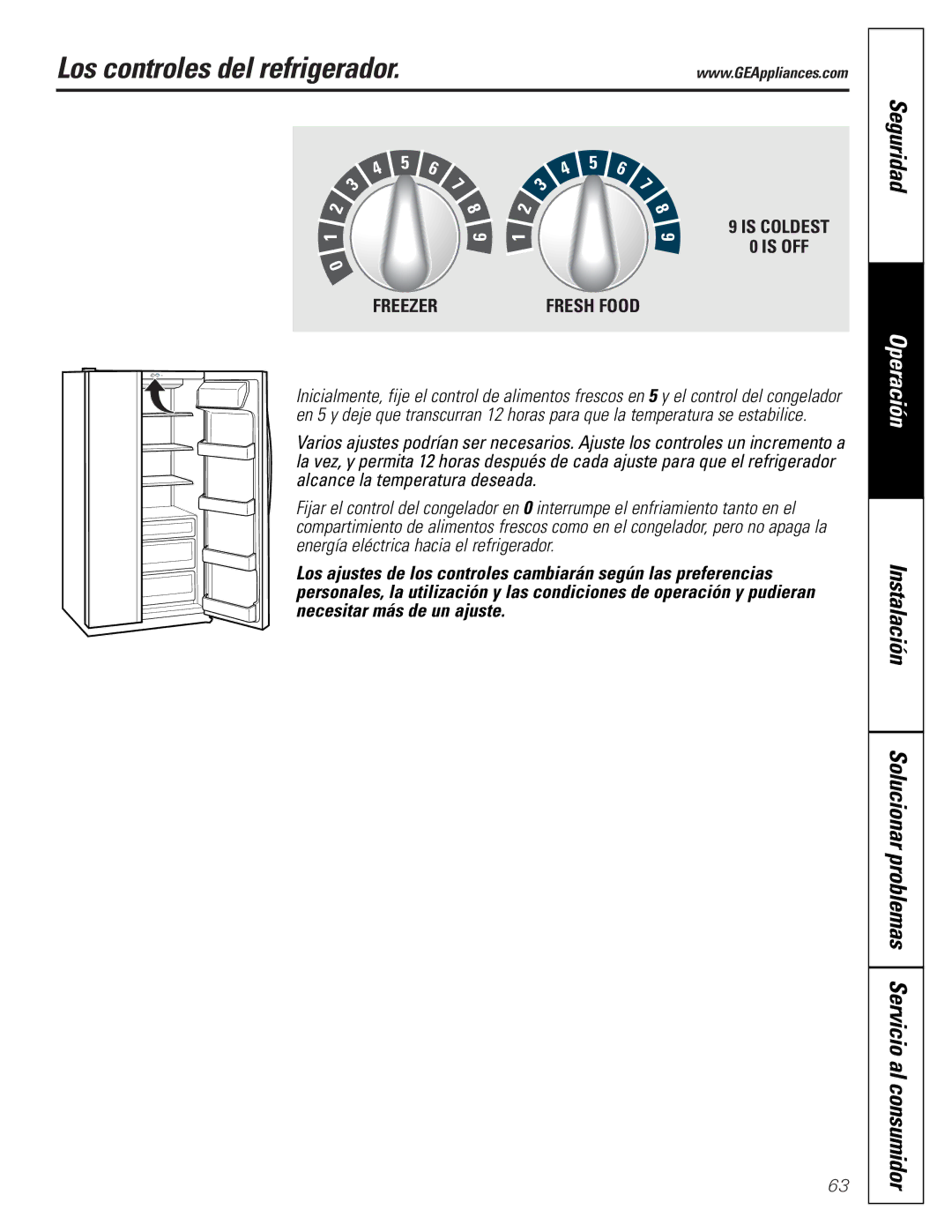 GE 197D3351P003 installation instructions Los controles del refrigerador, Seguridad 