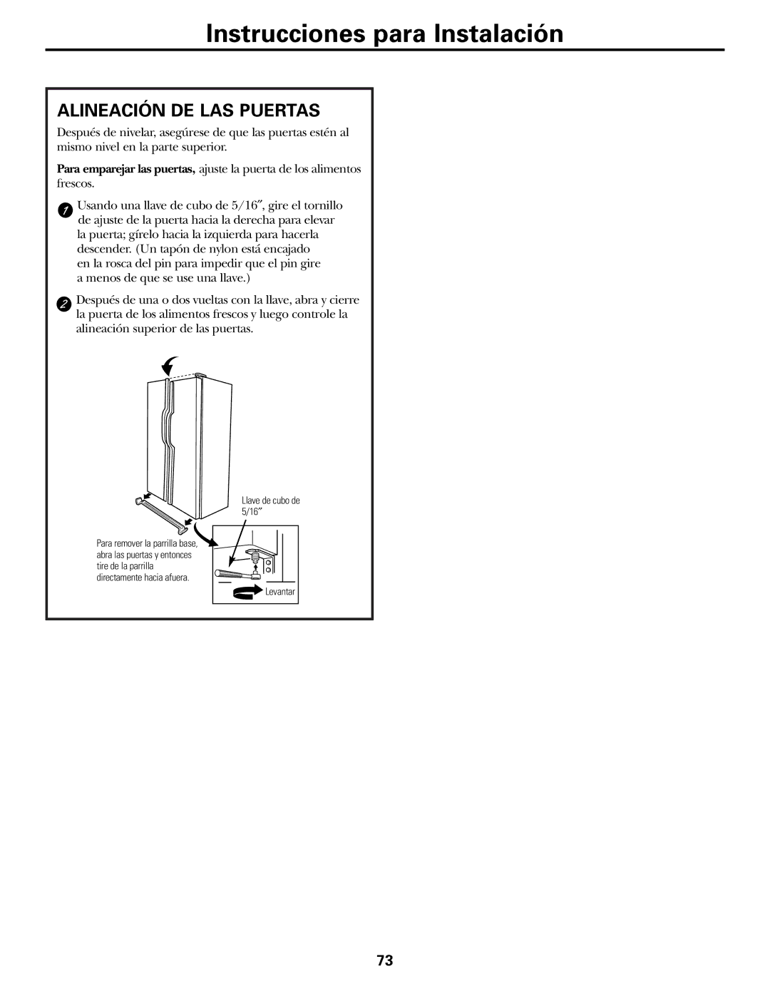 GE 197D3351P003 installation instructions Instrucciones para Instalación, Alineación DE LAS Puertas 