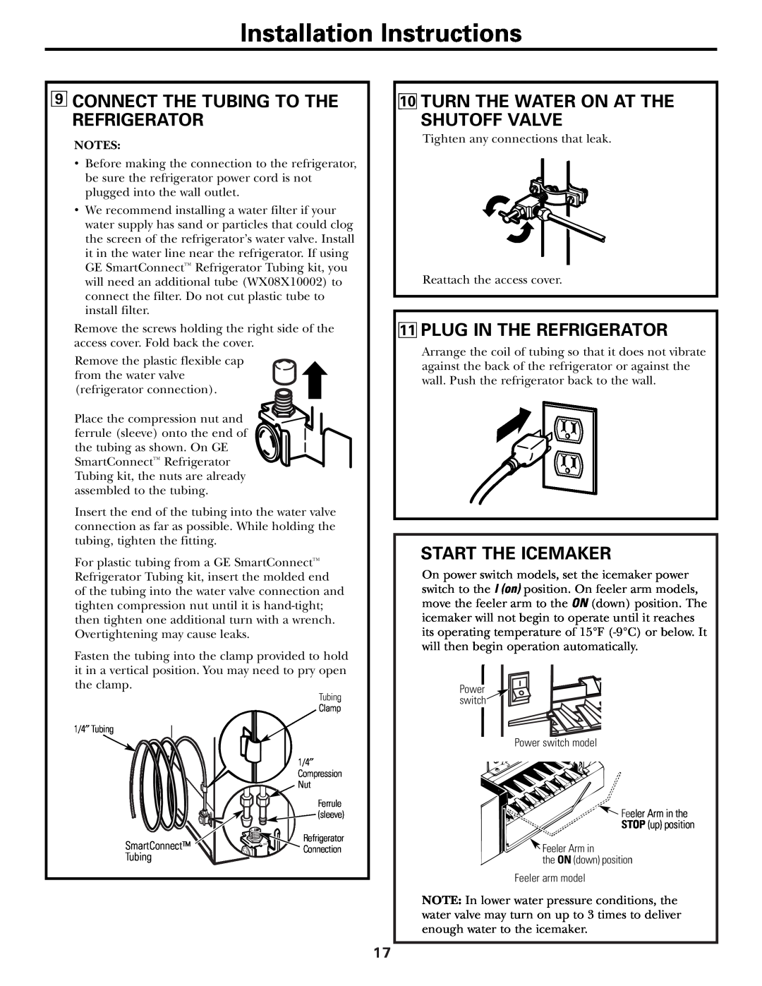 GE 197D3354P003 Connect The Tubing To The Refrigerator, Turn The Water On At The Shutoff Valve, Plug In The Refrigerator 