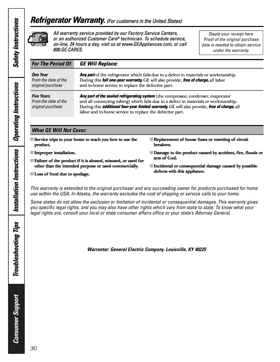 GE 197D3354P003 Operating Instructions Safety Instructions, Consumer Support Troubleshooting Tips Installation 