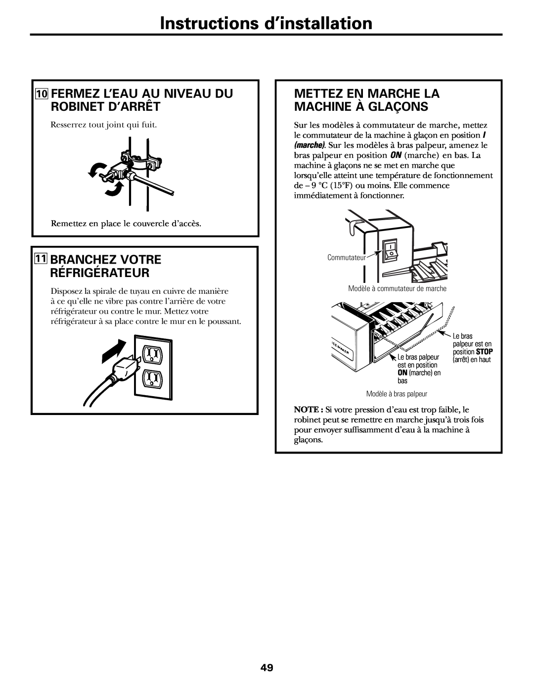 GE 197D3354P003 Fermez L’Eau Au Niveau Du Robinet D’Arrêt, Branchez Votre Réfrigérateur, Instructions d’installation 