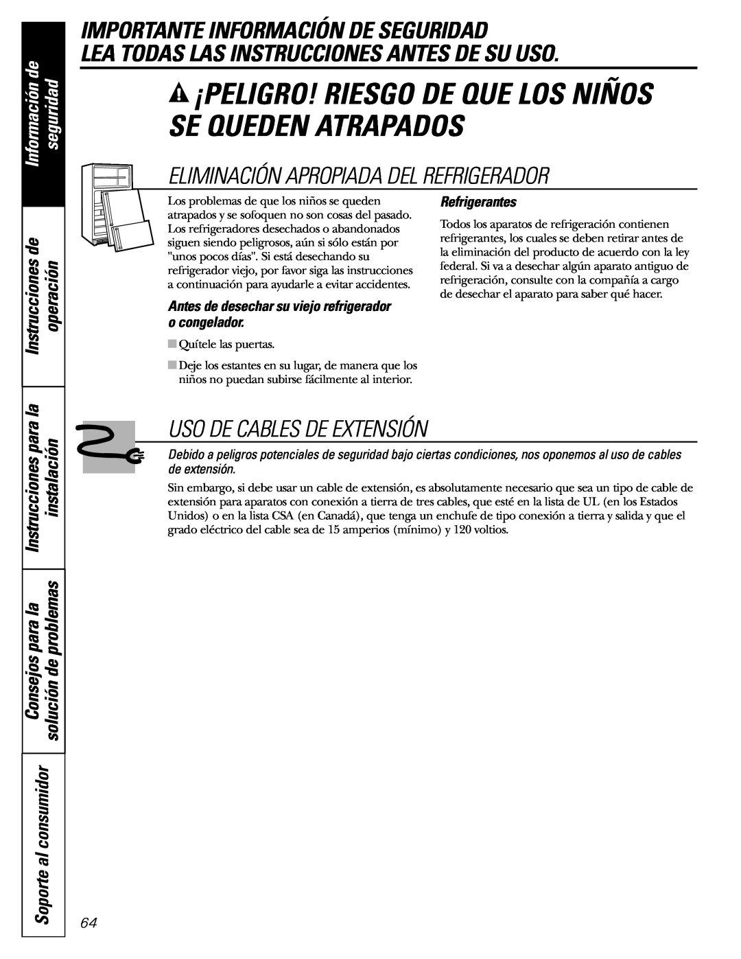 GE 197D3354P003 ¡Peligro! Riesgo De Que Los Niños Se Queden Atrapados, Lea Todas Las Instrucciones Antes De Su Uso 