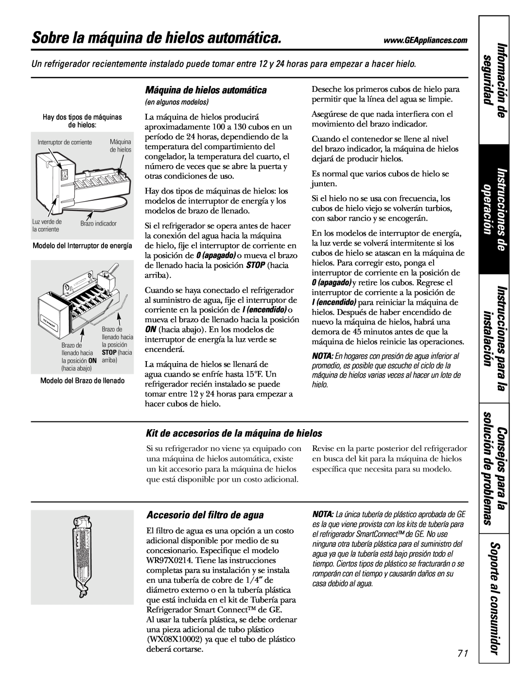 GE 197D3354P003 Sobre la máquina de hielos automática, Información, Kit de accesorios de la máquina de hielos, seguridad 
