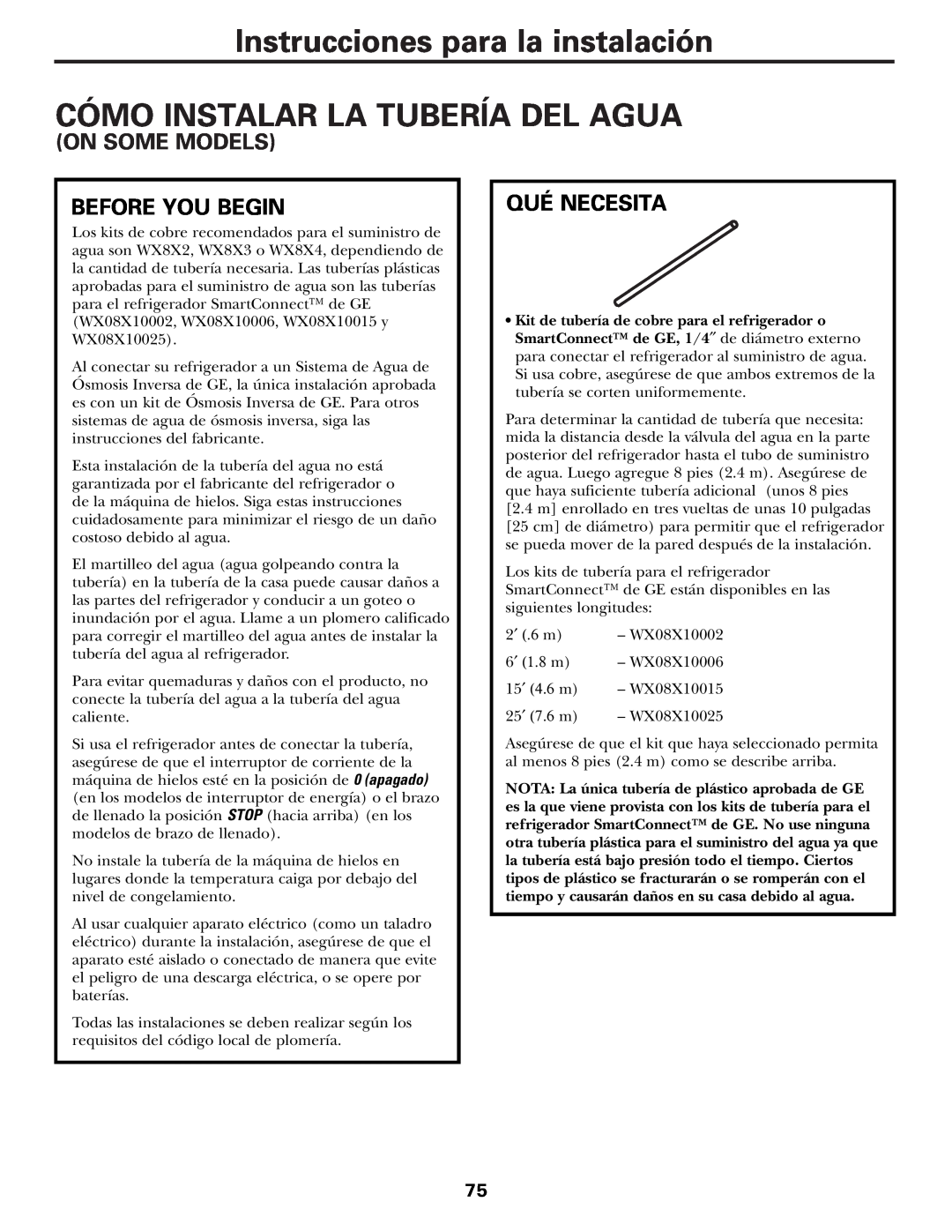 GE 197D3354P003 Instrucciones para la instalación CÓMO INSTALAR LA TUBERÍA DEL AGUA, On Some Models, Qué Necesita 