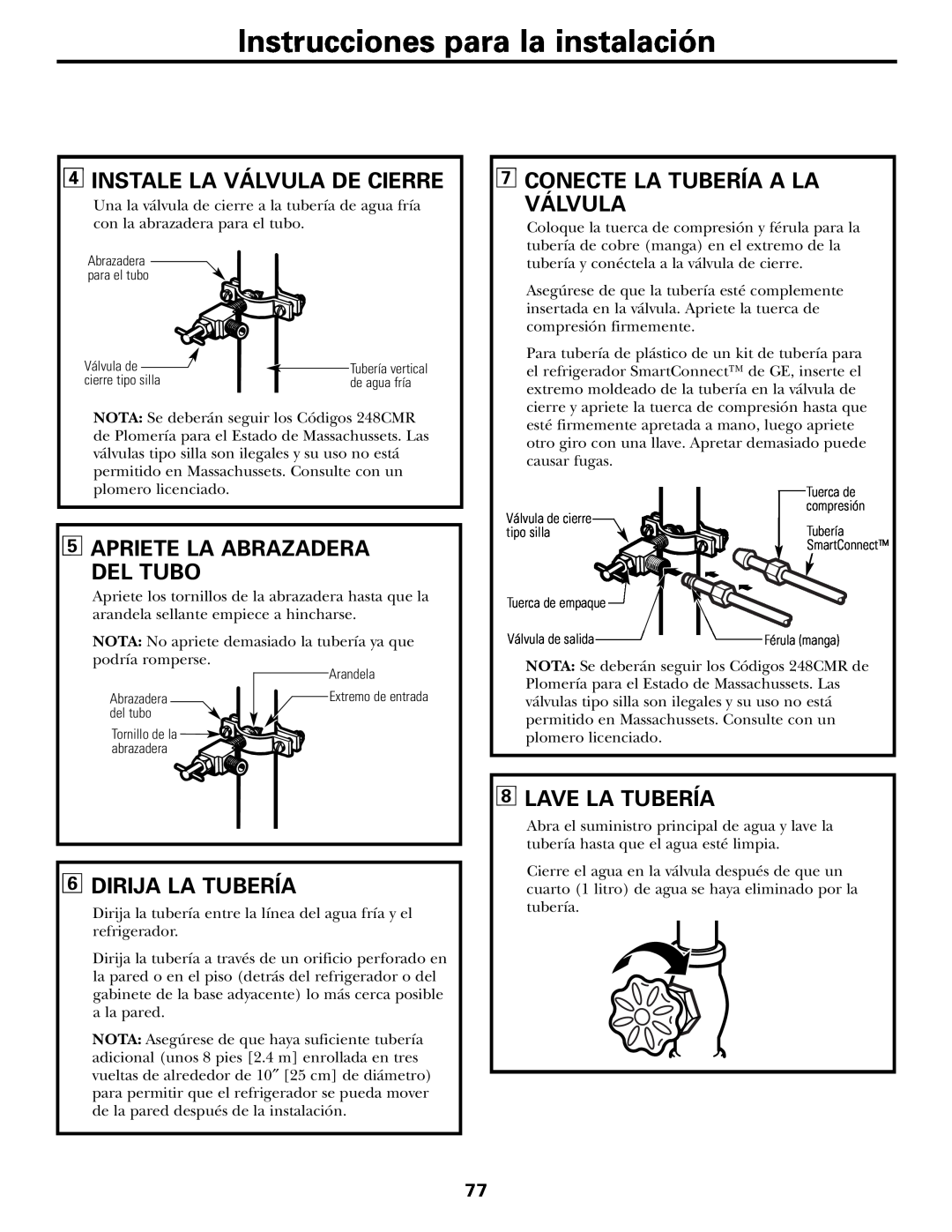 GE 197D3354P003 Instale La Válvula De Cierre, Conecte La Tubería A La Válvula, Apriete La Abrazadera Del Tubo 