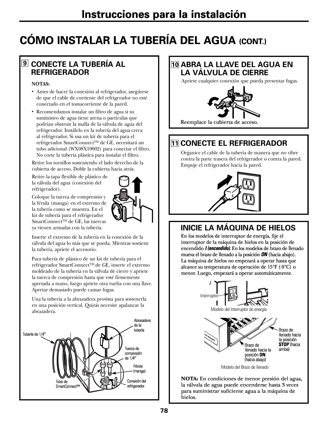 GE 197D3354P003 Conecte La Tubería Al Refrigerador, Abra La Llave Del Agua En La Válvula De Cierre 