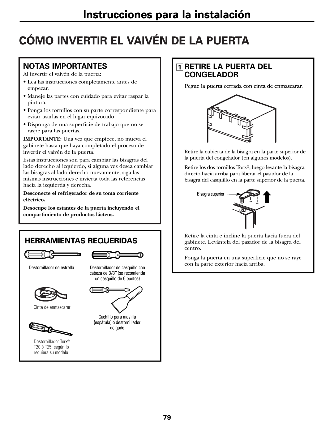 GE 197D3354P003 installation instructions Cómo Invertir El Vaivén De La Puerta, Notas Importantes, Herramientas Requeridas 