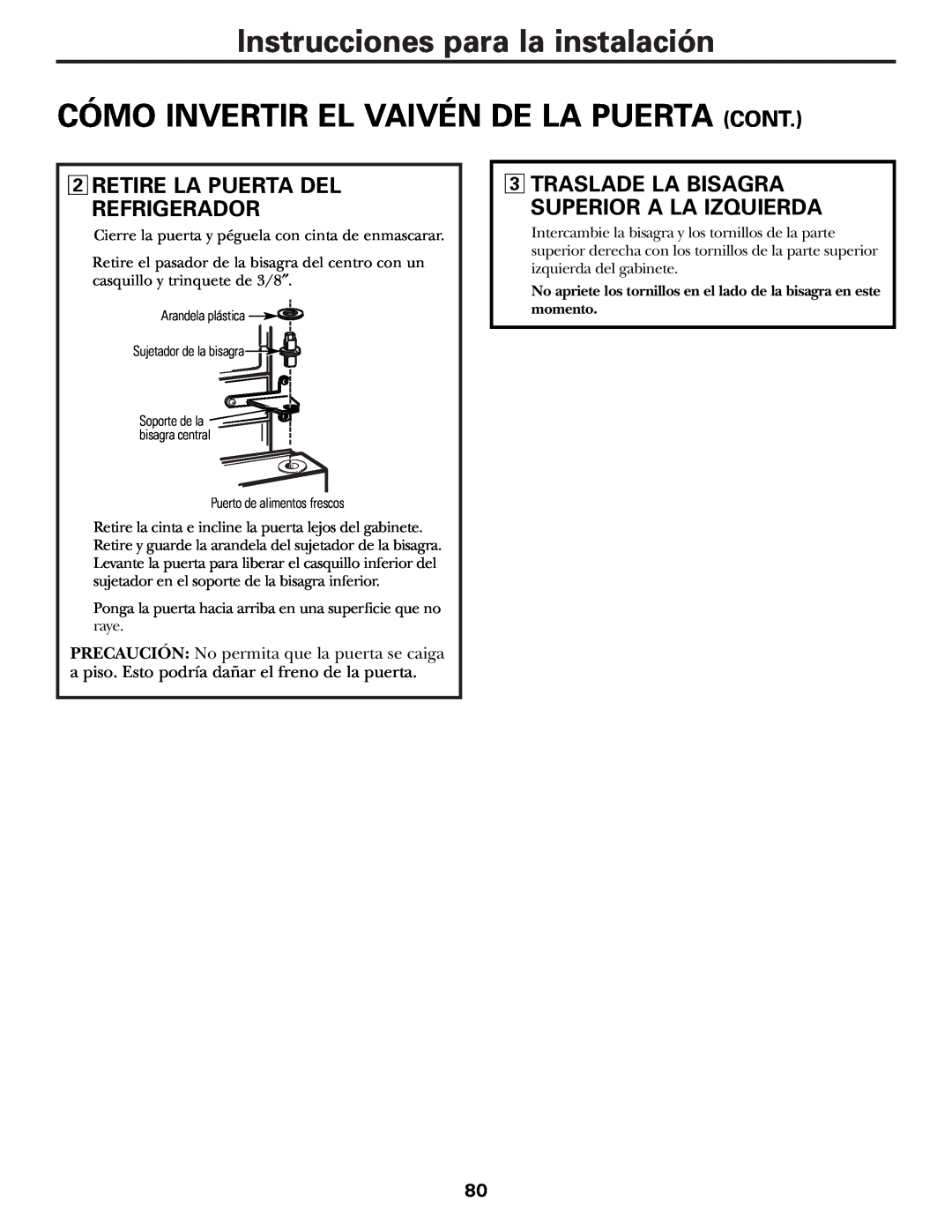 GE 197D3354P003 installation instructions Cómo Invertir El Vaivén De La Puerta Cont, Retire La Puerta Del Refrigerador 