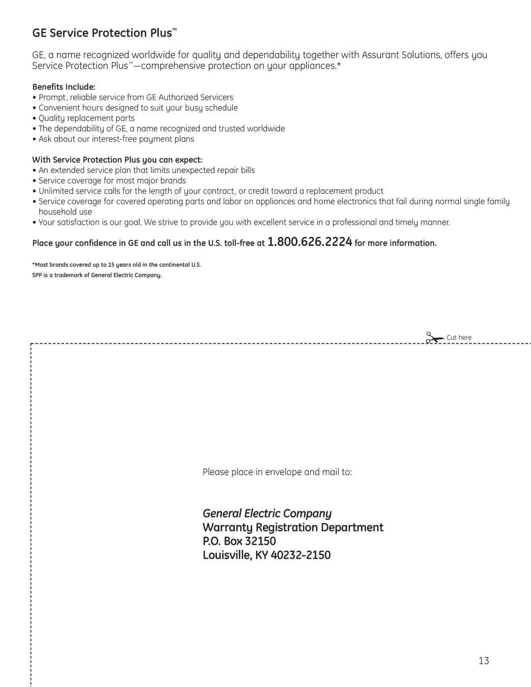 GE 197D4613P004 installation instructions GE Service Protection Plus, General Electric Company 