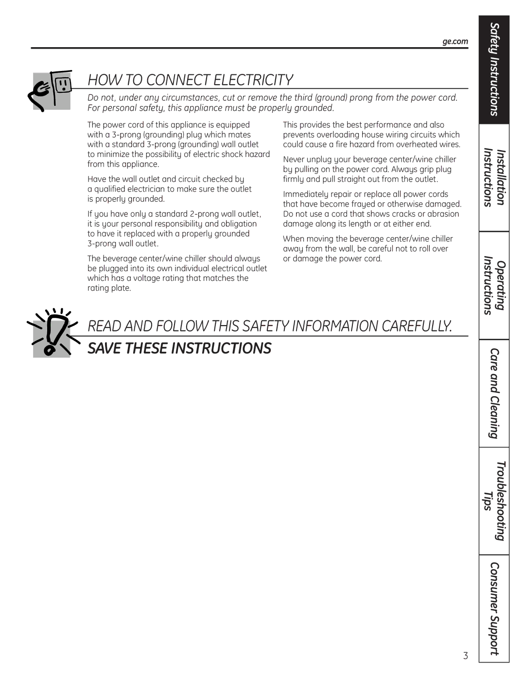 GE 197D4613P004 HOW to Connect Electricity, Operating, Tips Troubleshooting Consumer Support, Ge.com 