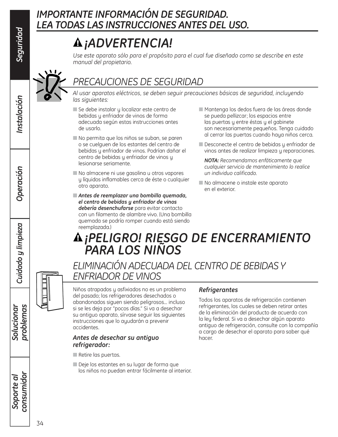 GE 197D4613P004 Precauciones DE Seguridad, Antes de desechar su antiguo refrigerador, Refrigerantes 