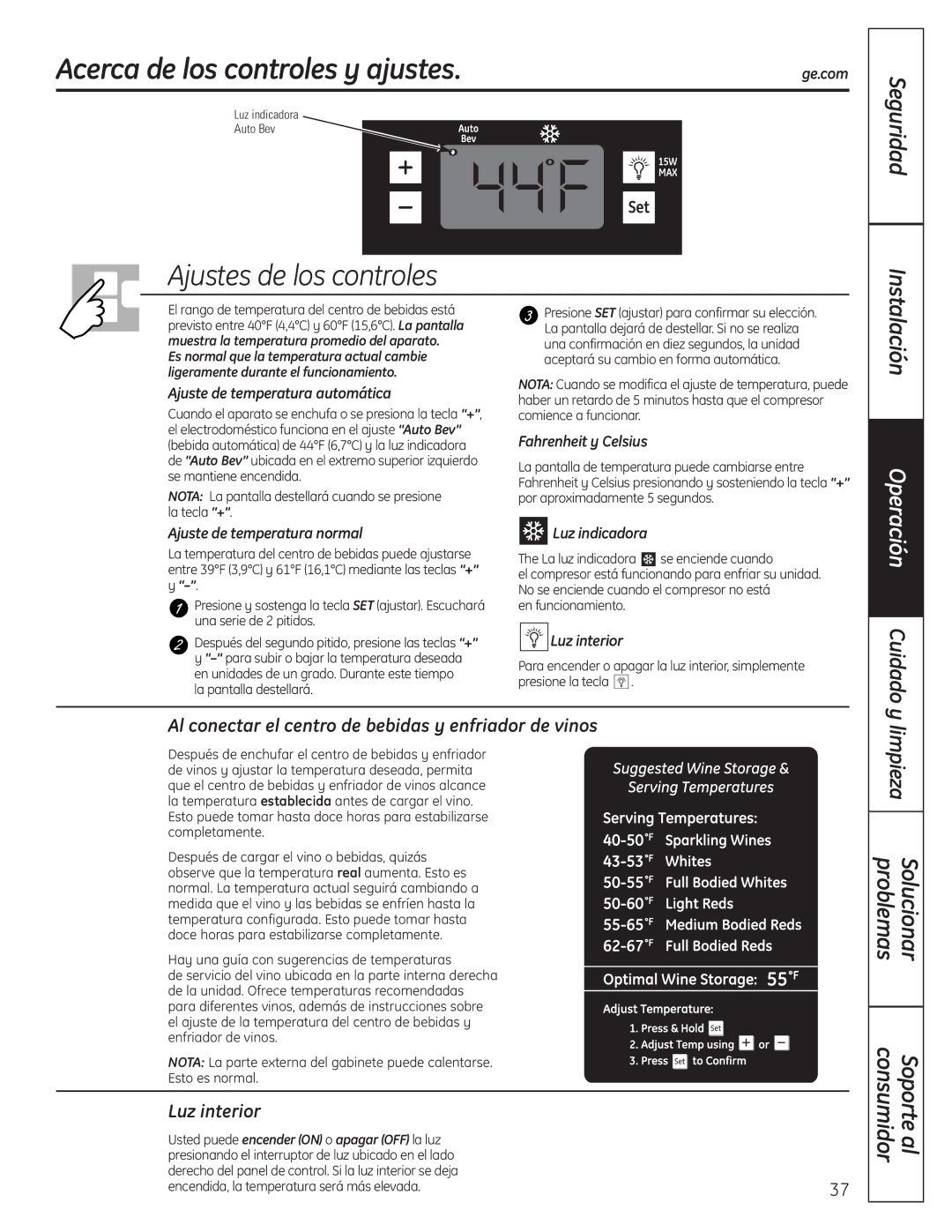 GE 197D4613P004 Acerca de los controles y ajustes, Limpieza, Al conectar el centro de bebidas y enfriador de vinos 