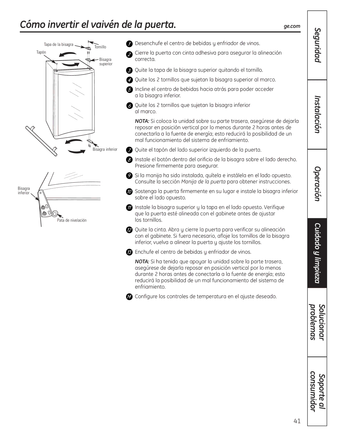 GE 197D4613P004 installation instructions Cómo invertir el vaivén de la puerta 