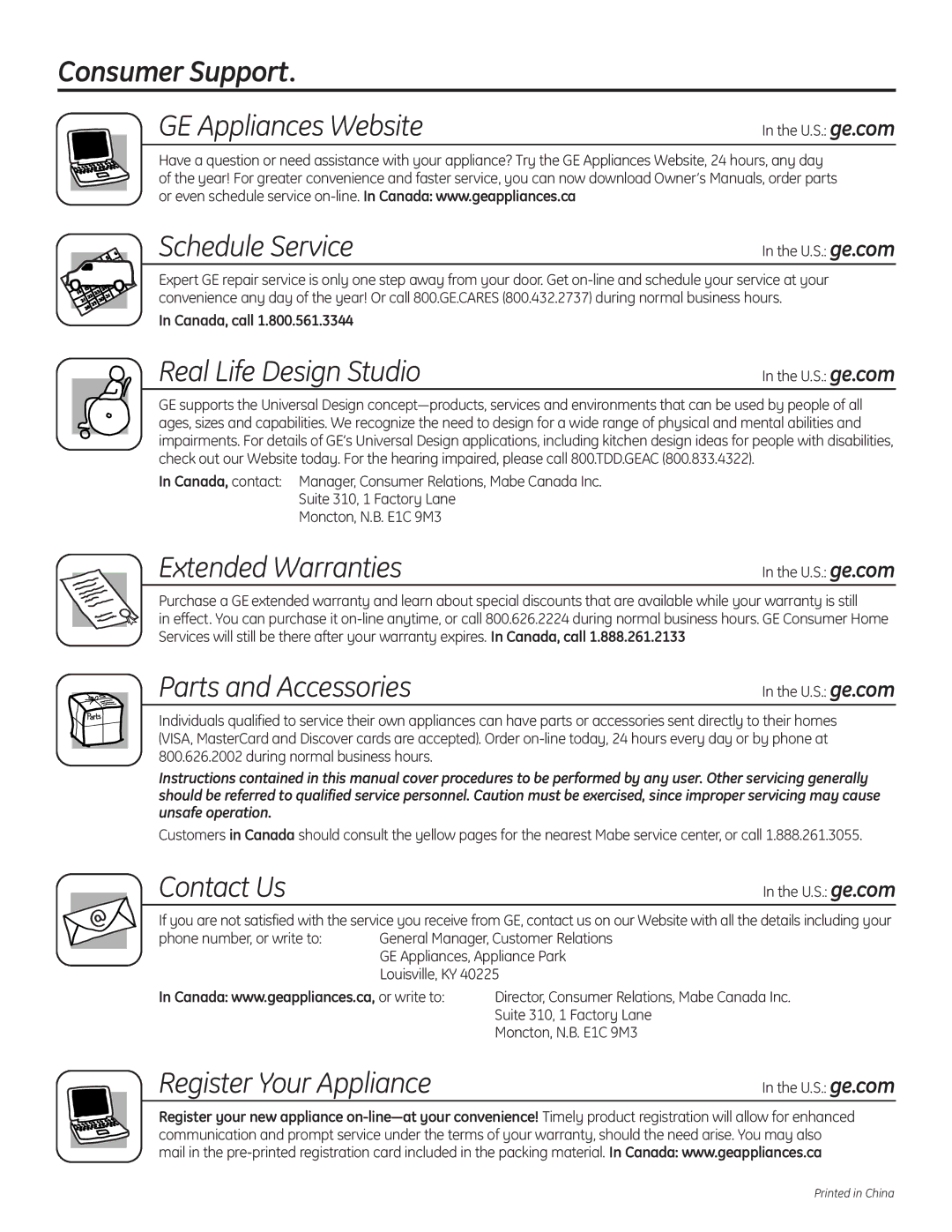 GE 197D4613P004 installation instructions Consumer Support, Schedule Service 