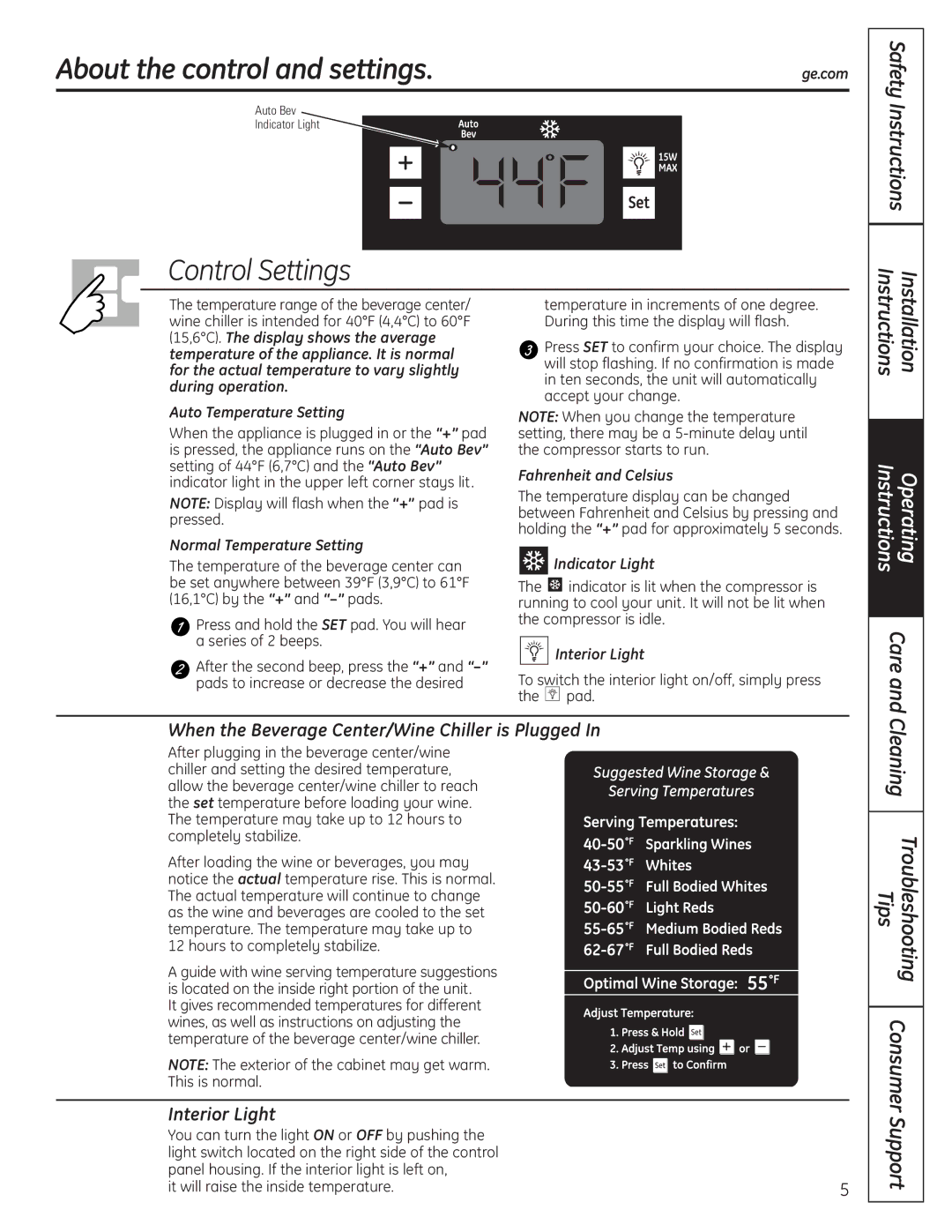 GE 197D4613P004 installation instructions About the control and settings, Instructions Installation, Care 