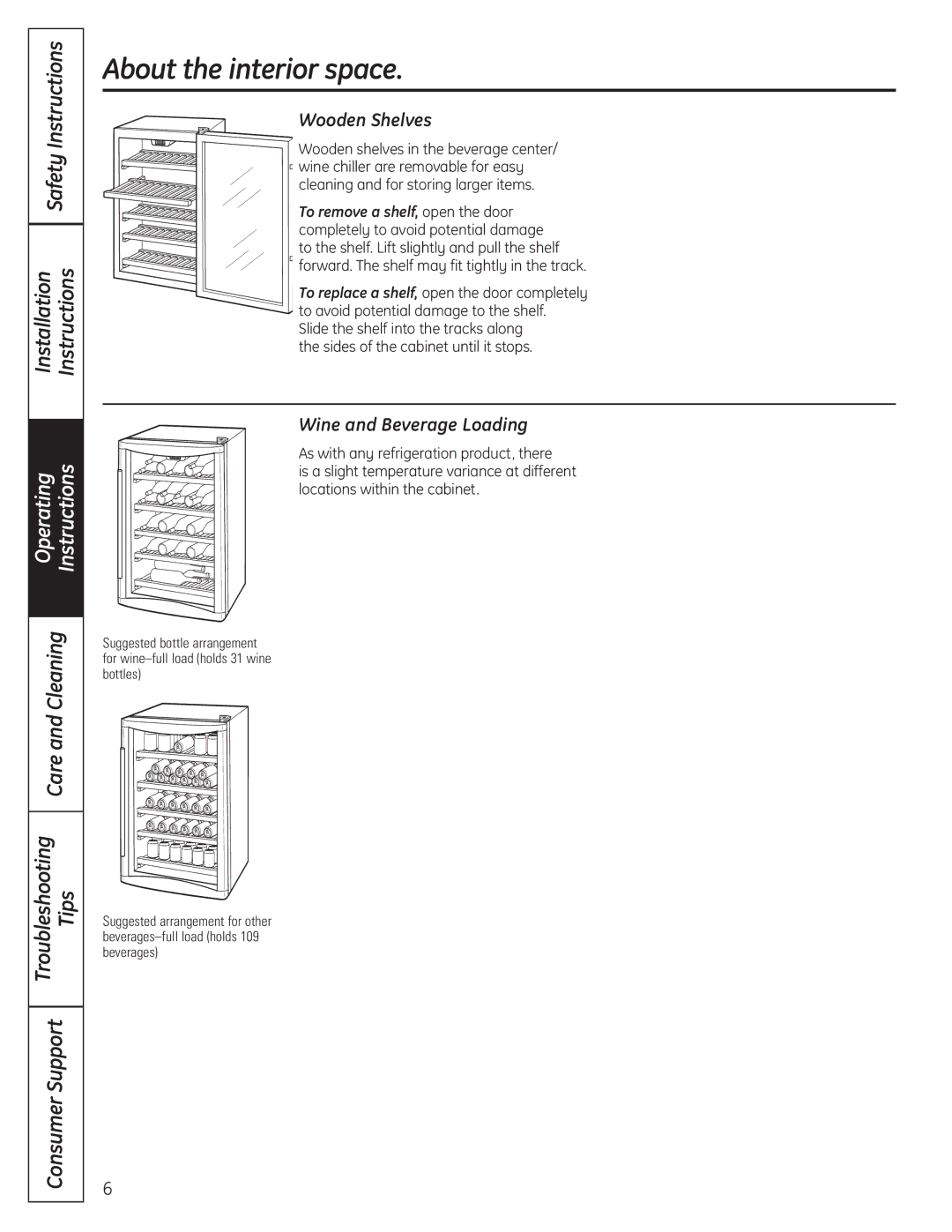 GE 197D4613P004 installation instructions About the interior space, Installation Instructions, Care and Cleaning 