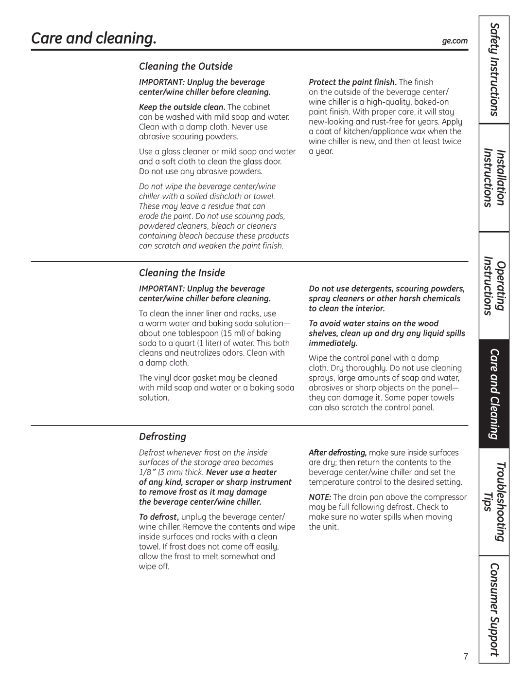 GE 197D4613P004 installation instructions Care and cleaning, Safety, Tips Troubleshooting 