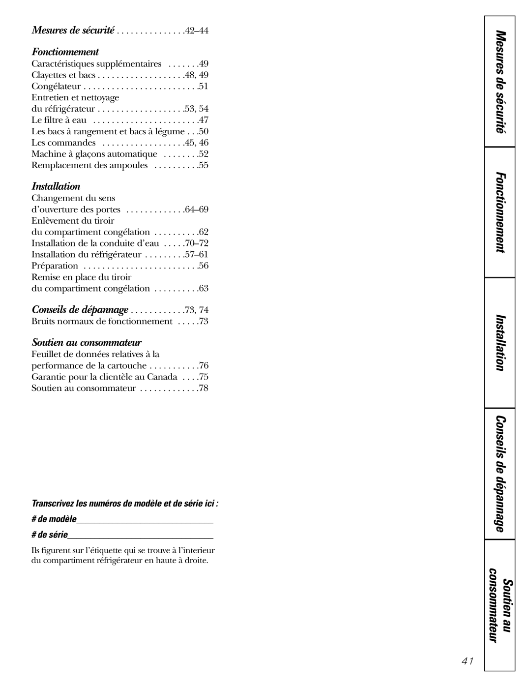 GE 197D4618P002 installation instructions Fonctionnement 