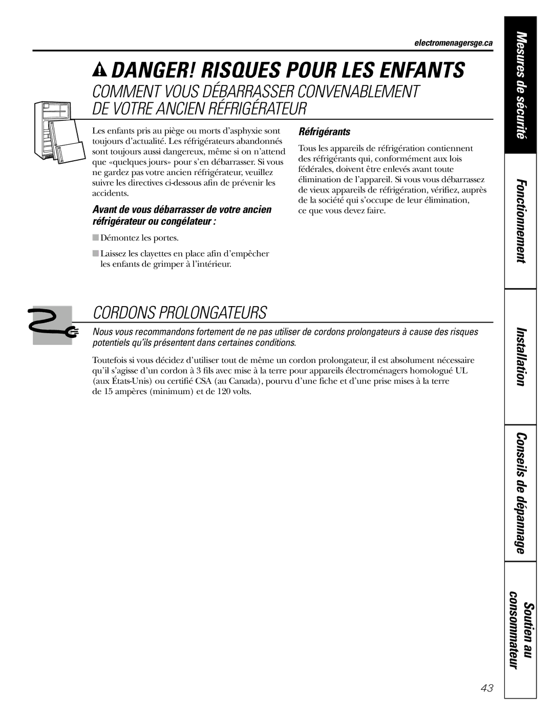 GE 197D4618P002 Installation Conseils de dépannage Consommateur Soutien au, Réfrigérants, Electromenagersge.ca 