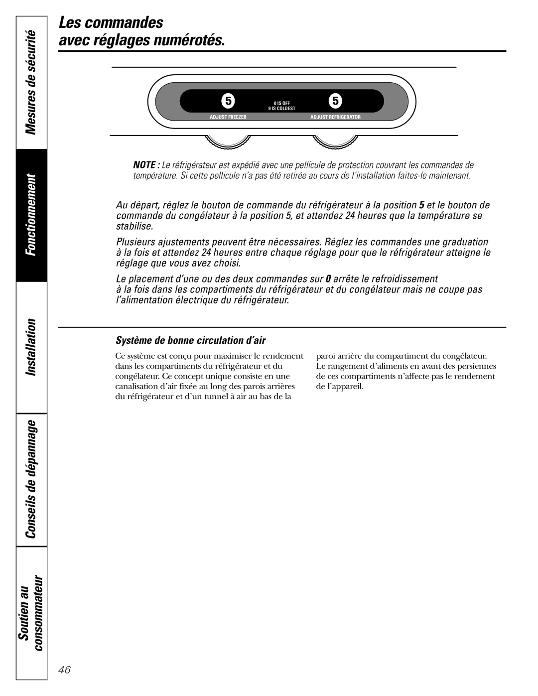 GE 197D4618P002 Les commandes Avec réglages numérotés, Installation Conseils de dépannage Soutien au Consommateur 